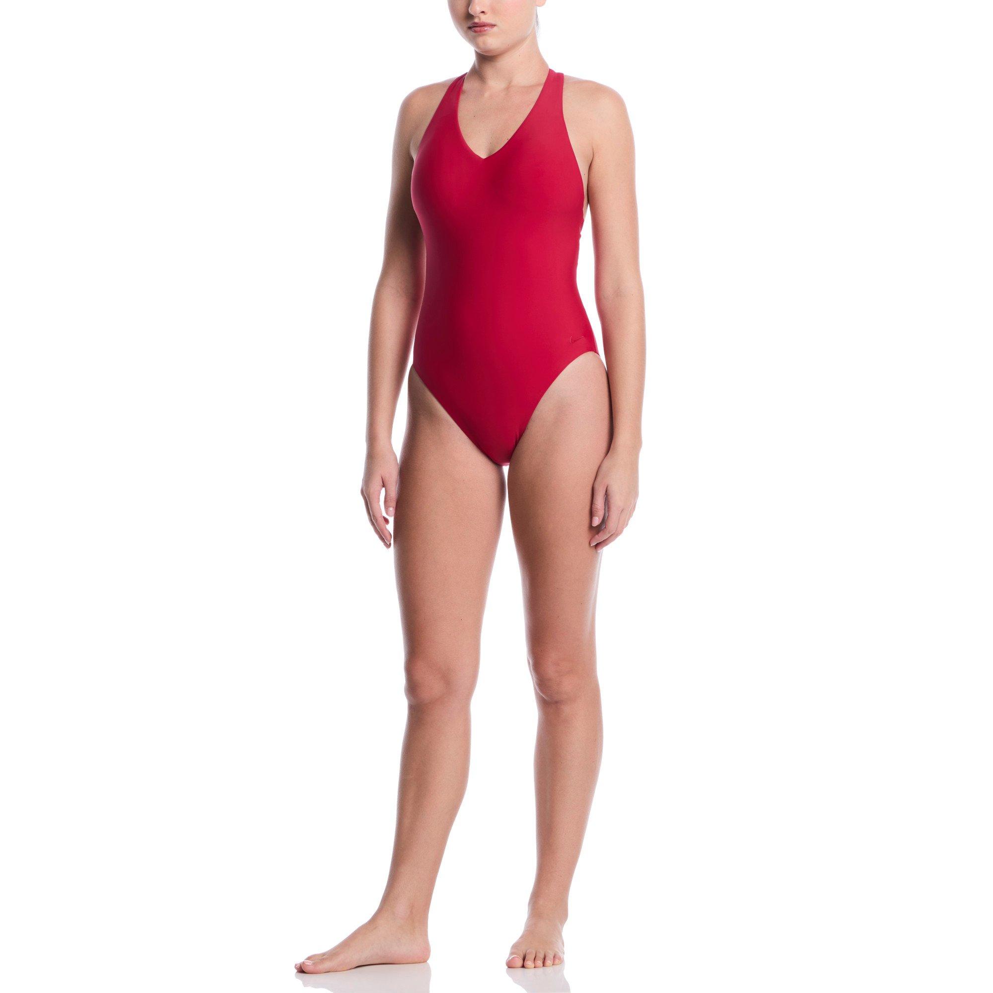 Nike Women's Swim Hydralock Luxe Women's V-Neck One Piece Swimsuit - RED Thumbnail View 5
