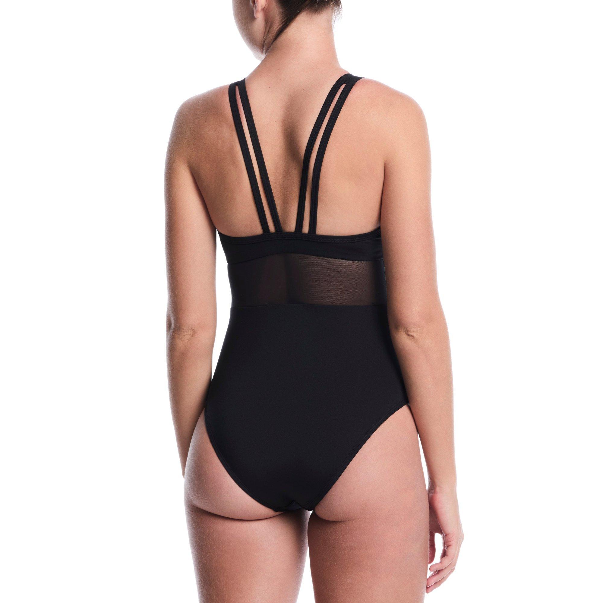 Nike Women's Swim Mesh V-Back One Piece Swimsuit - BLACK Thumbnail View 2