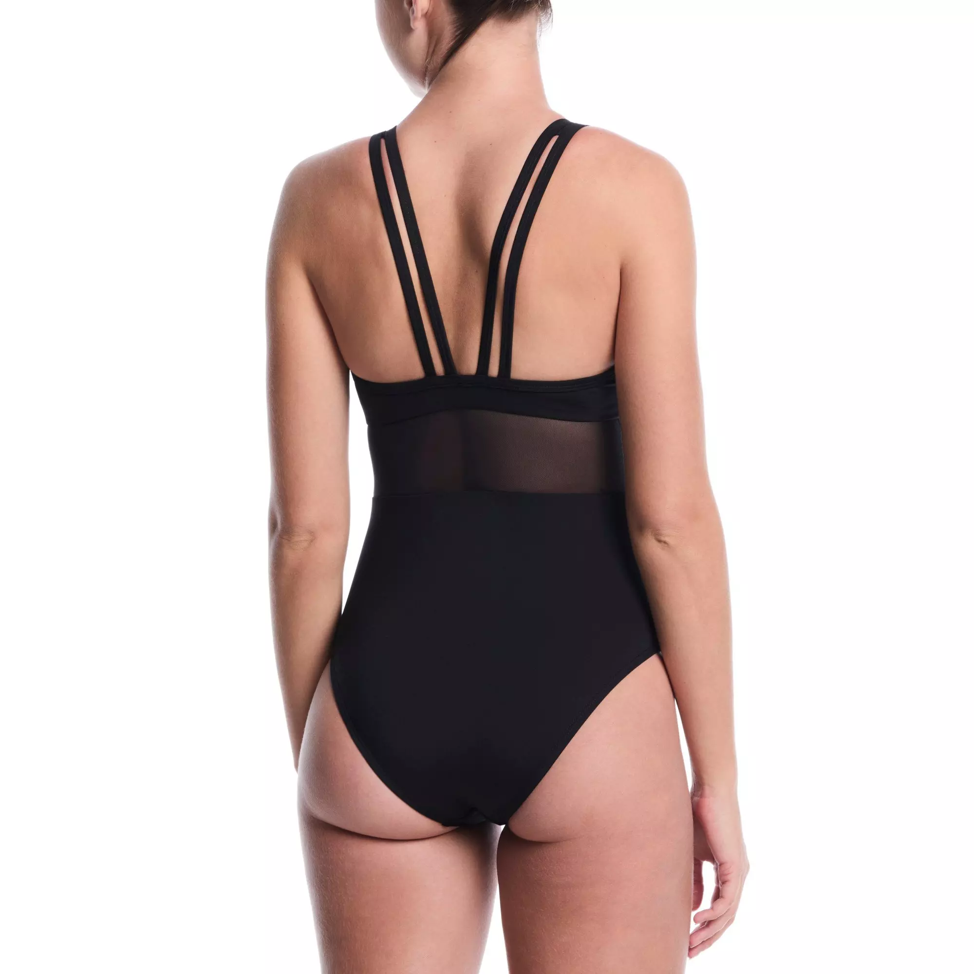 Nike Women's Swim Mesh V-Back One Piece Swimsuit - BLACK