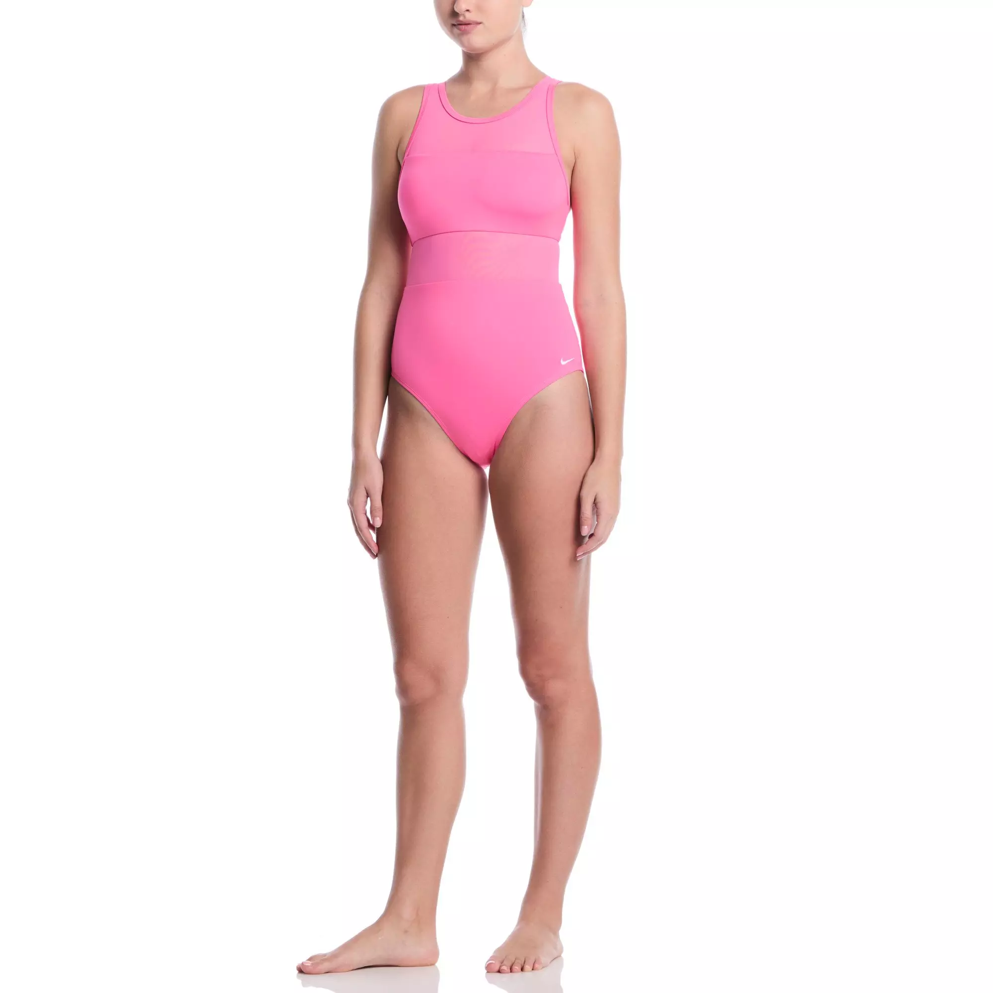 Nike Women's Swim Mesh V-Back One Piece Swimsuit - PINK