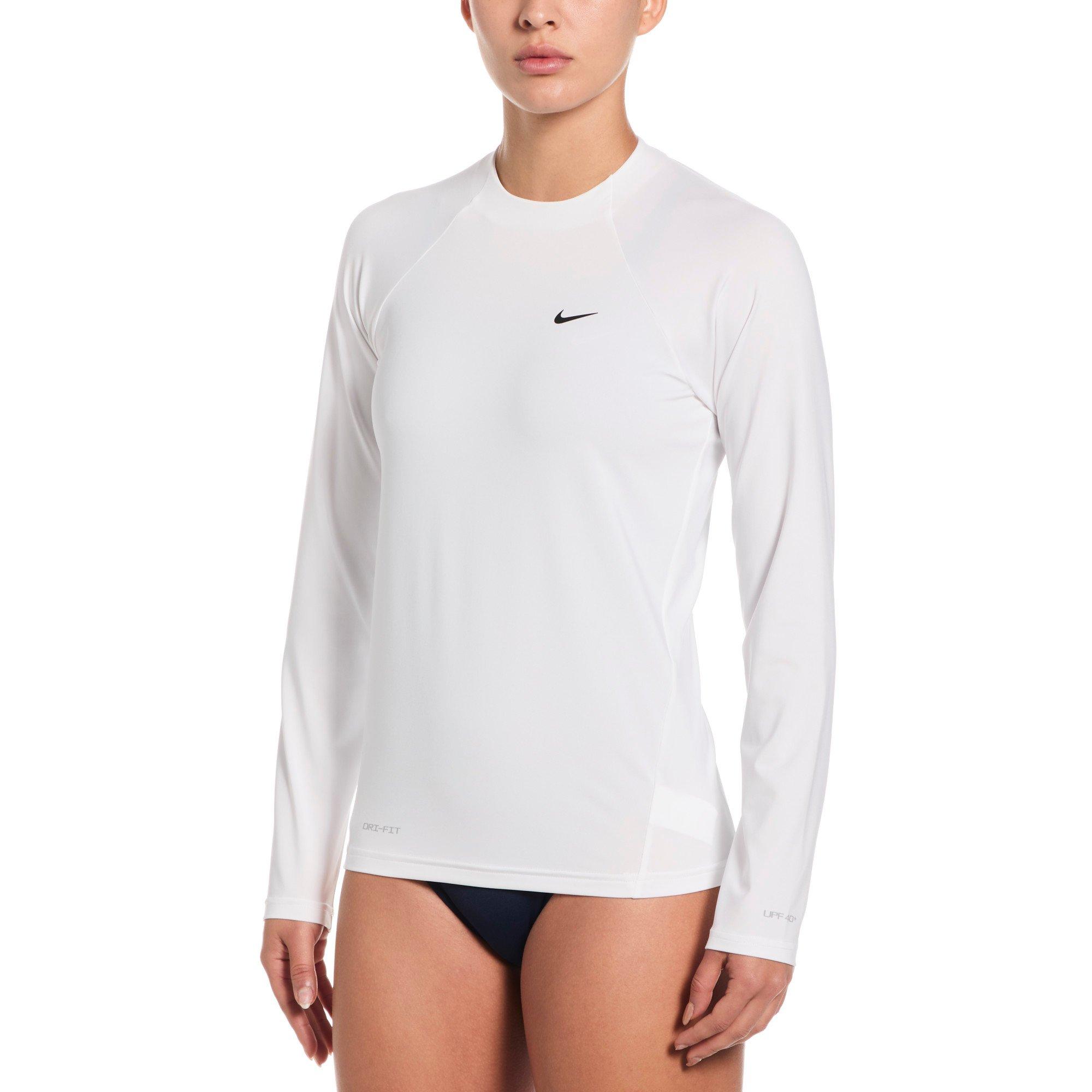 Nike Women's Swim Hydroguard Dri-FIT UV Long Sleeve Swim Top - WHITE Thumbnail View 1