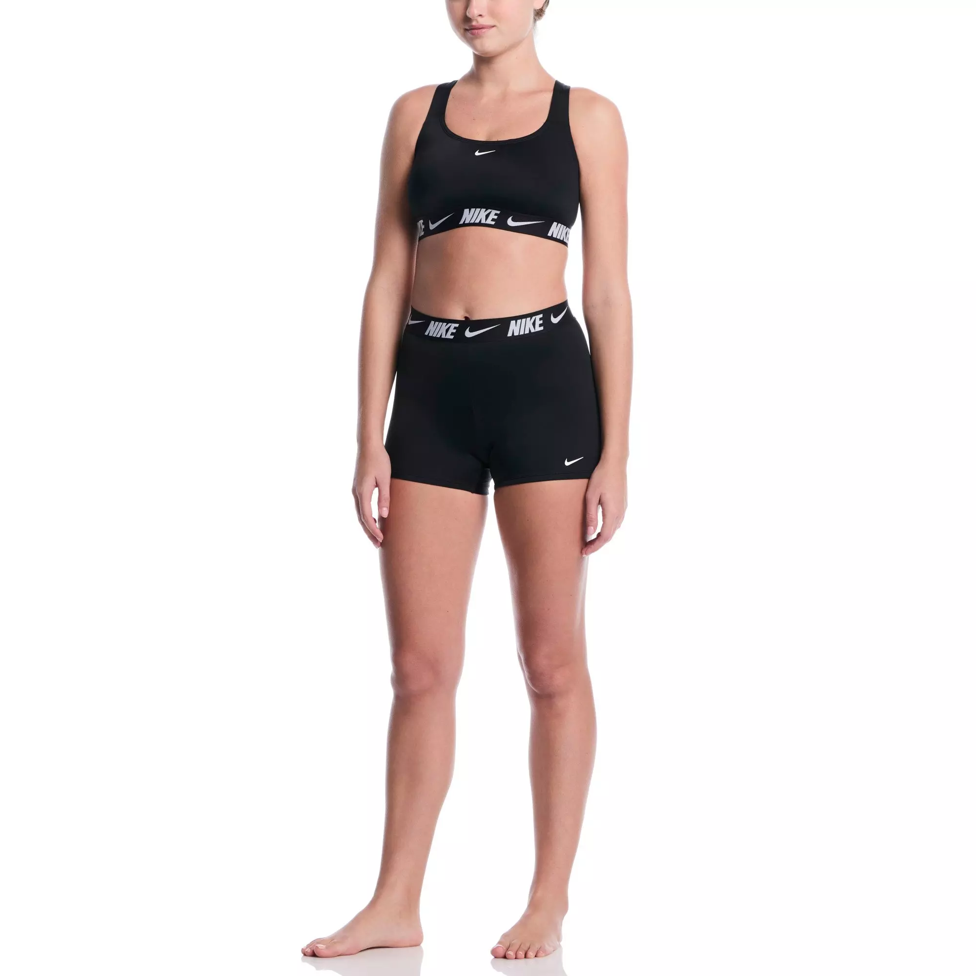 Nike Women's Swim Logo Tape Racerback Bikini Top - BLACK