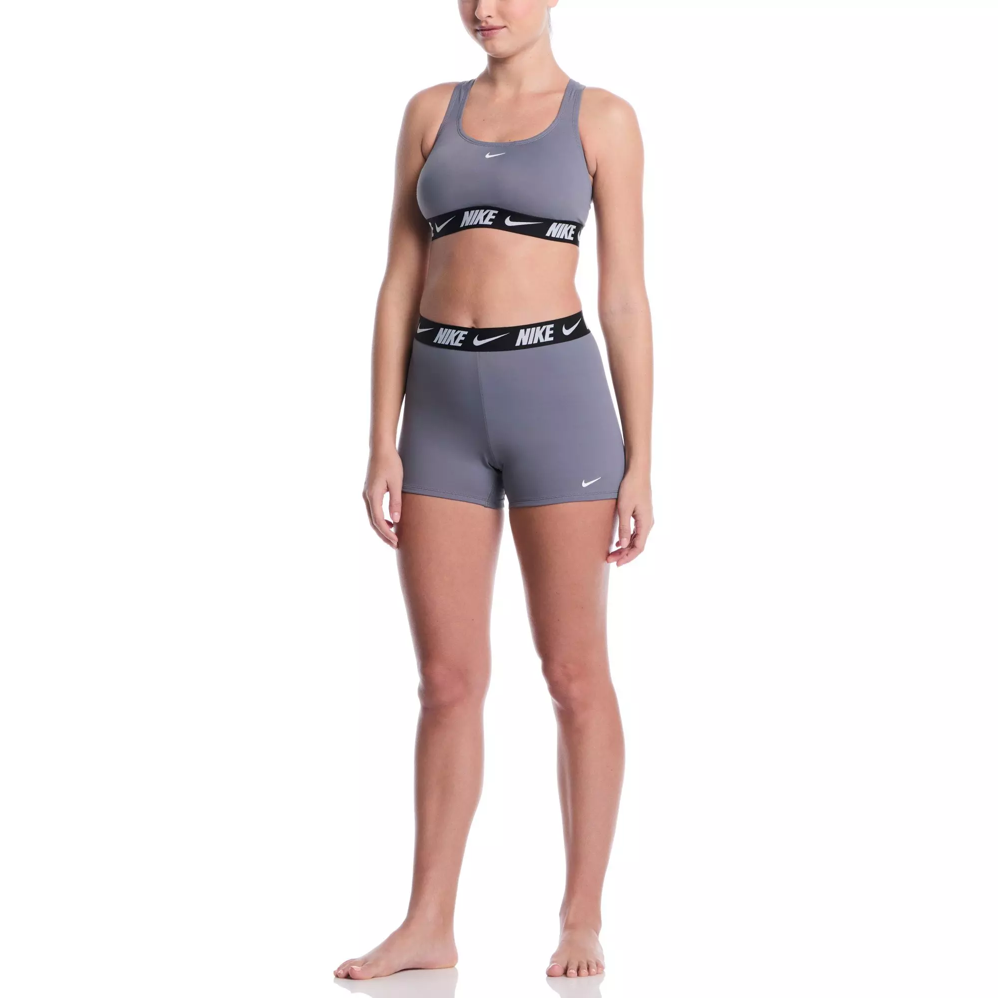 Nike Women's Swim Logo Tape Racerback Bikini Top - GREY
