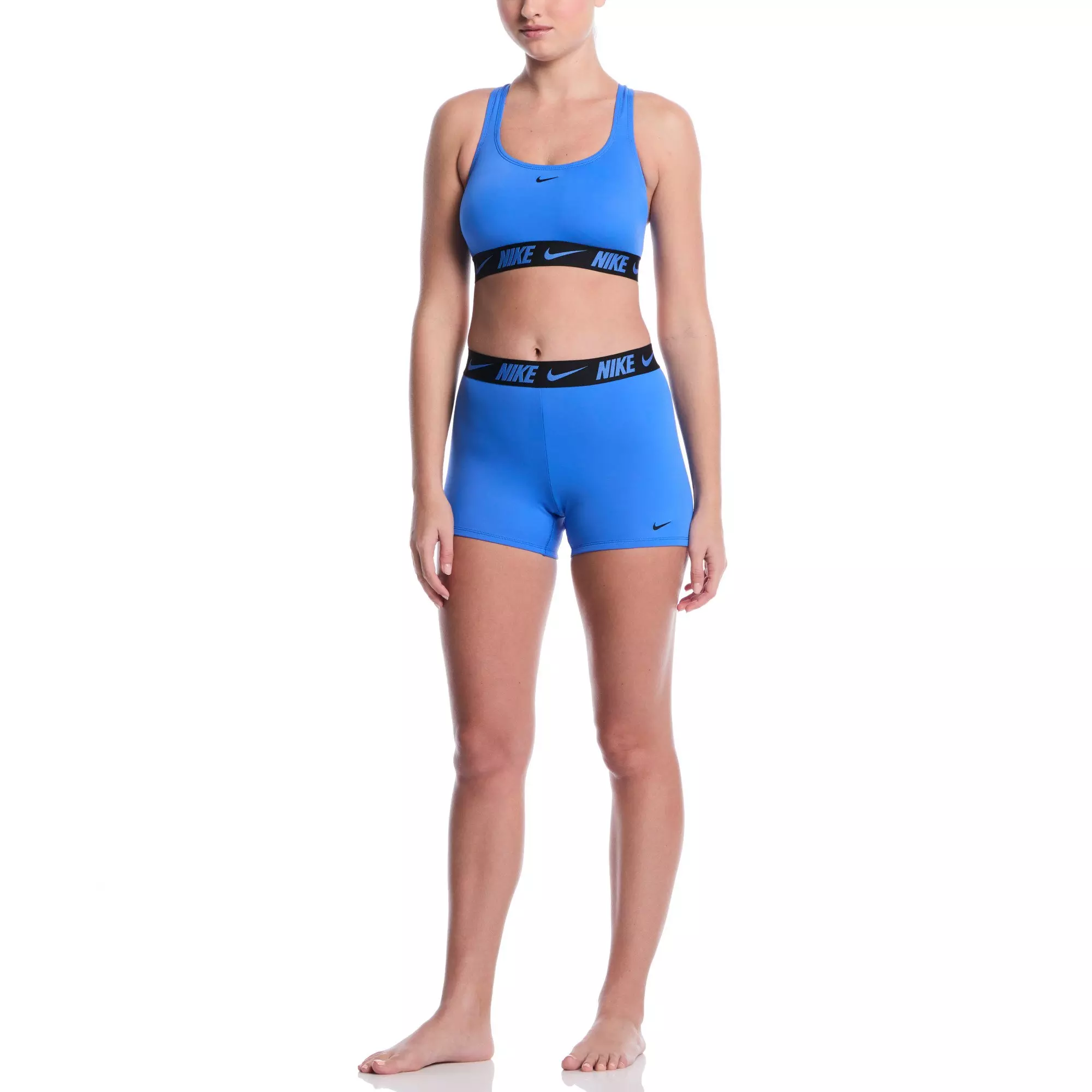 Nike Women's Swim Logo Tape Racerback Bikini Top - BLUE
