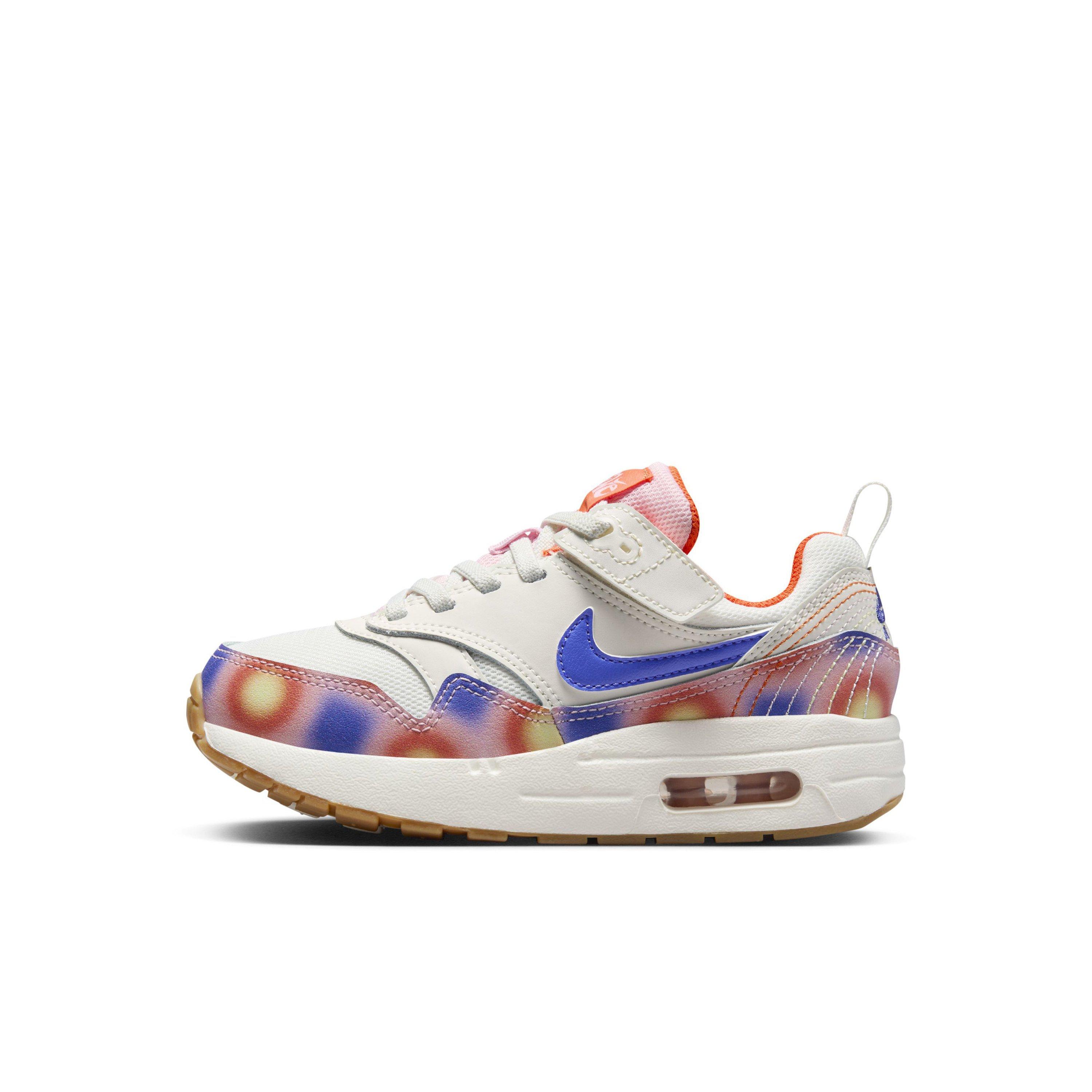 Nike Air Max 1 SE EasyOn "Sail/Blue Joy/Safety Orange/Football Grey" Preschool Girls' Shoe - WHITE/ORANGE/BLUE Thumbnail View 2