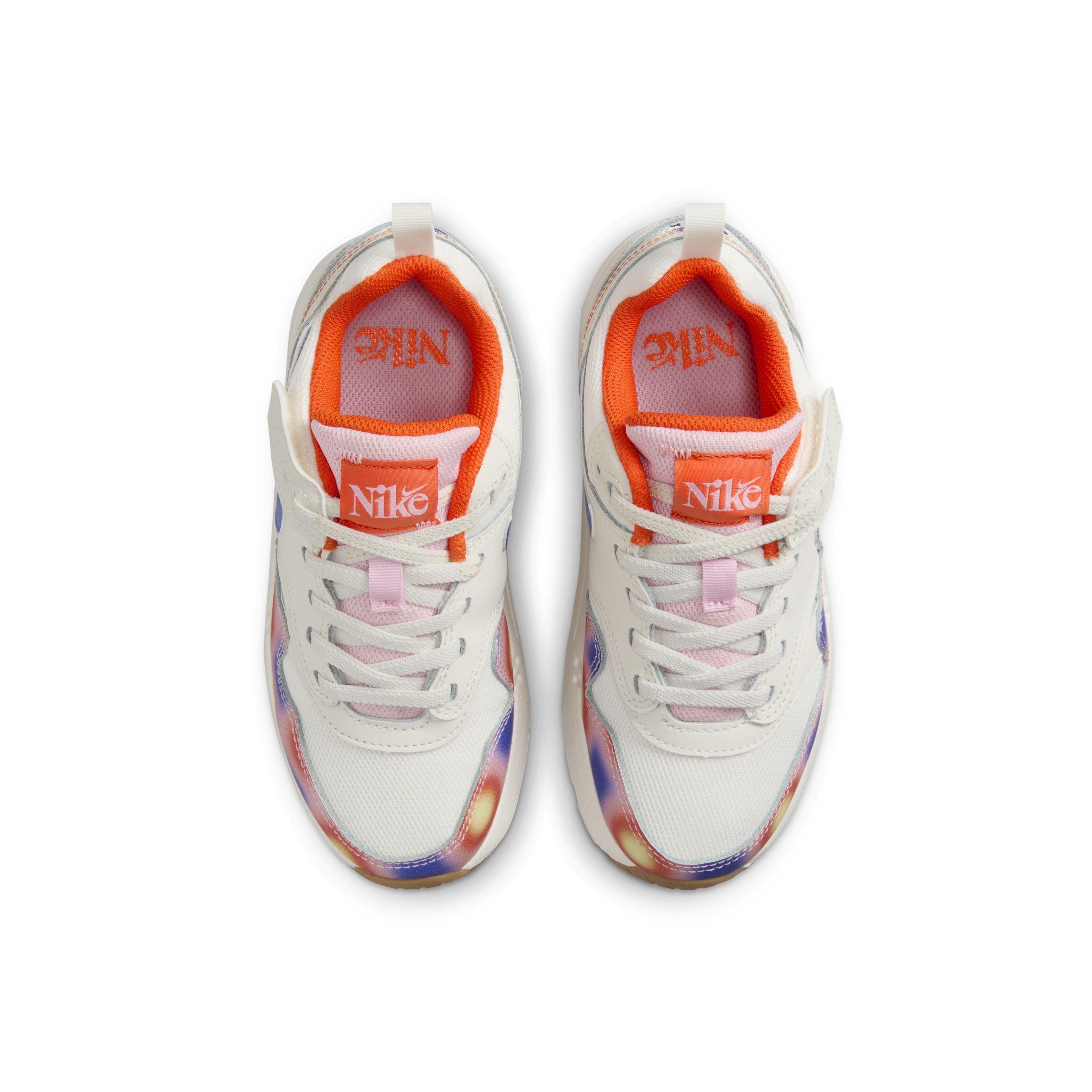 Nike Air Max 1 SE EasyOn "Sail/Blue Joy/Safety Orange/Football Grey" Preschool Girls' Shoe - WHITE/ORANGE/BLUE Thumbnail View 4