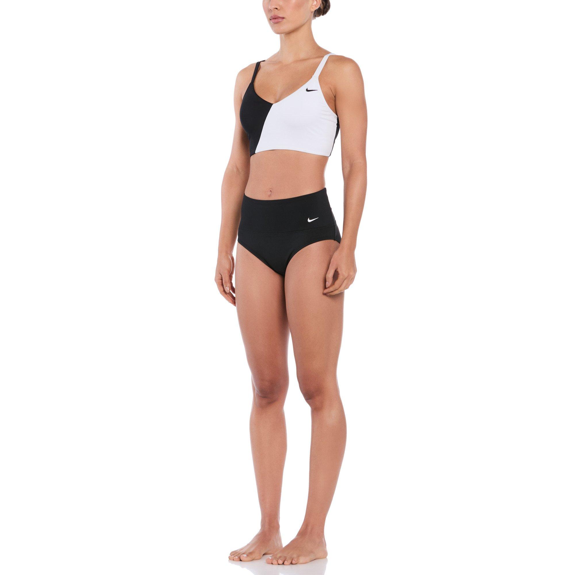 Nike Women's Swim V-Neck Color Block Midkini - BLACK/WHITE Thumbnail View 4