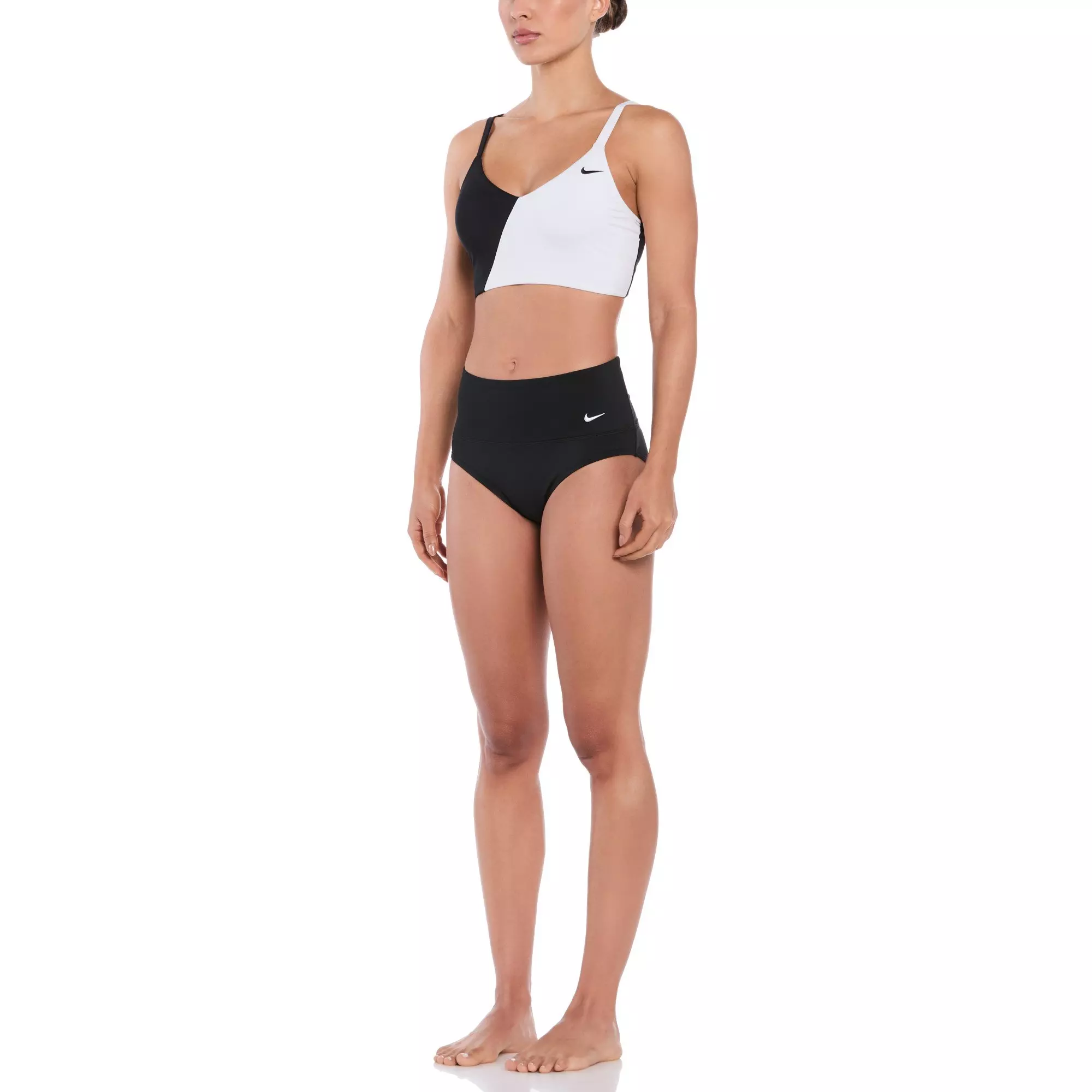 Nike Women's Swim V-Neck Color Block Midkini - BLACK/WHITE