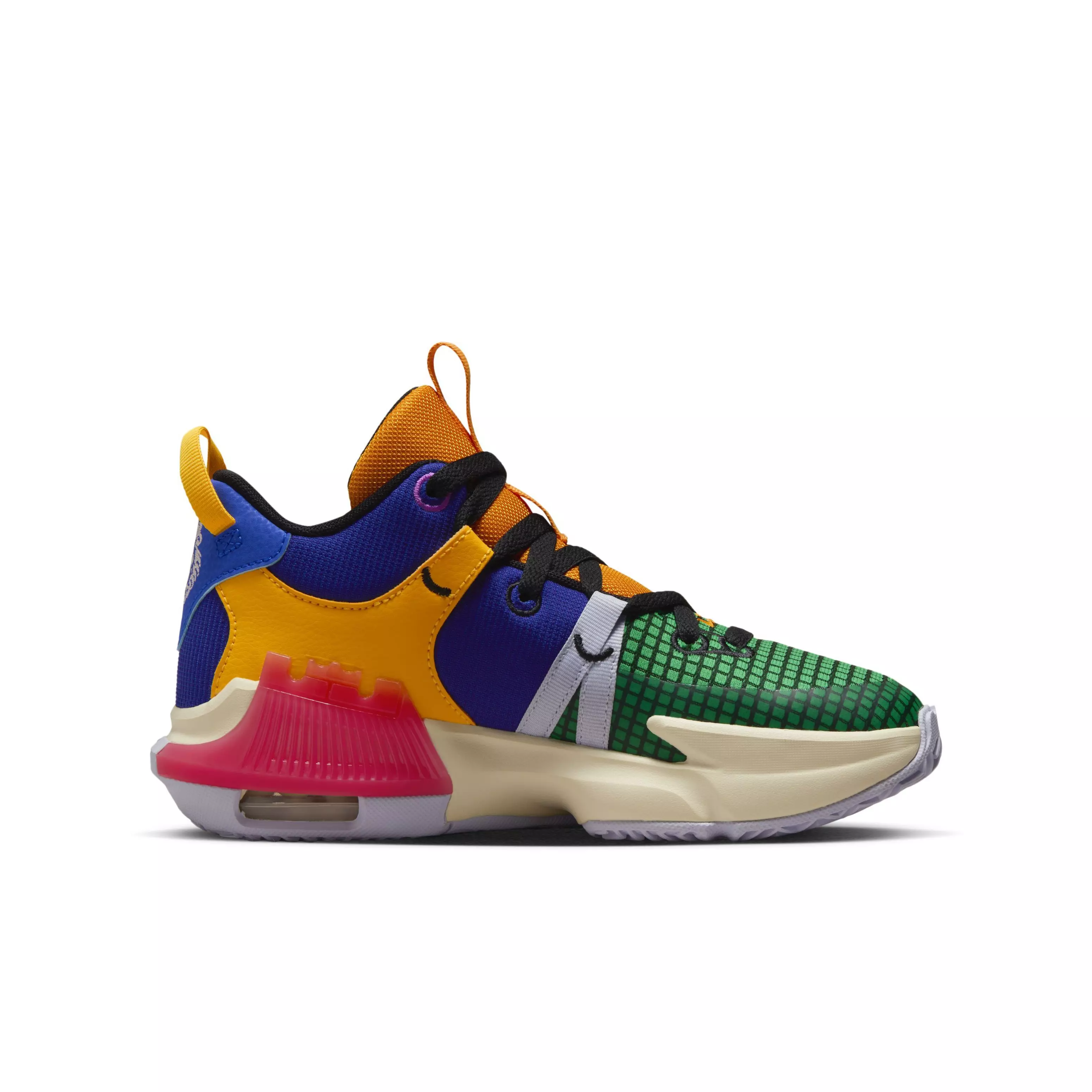 Nike LeBron Witness 7 "Purple/Sea Coral/Black" Grade School Boys' Basketball Shoe - PURPLE/MULTI