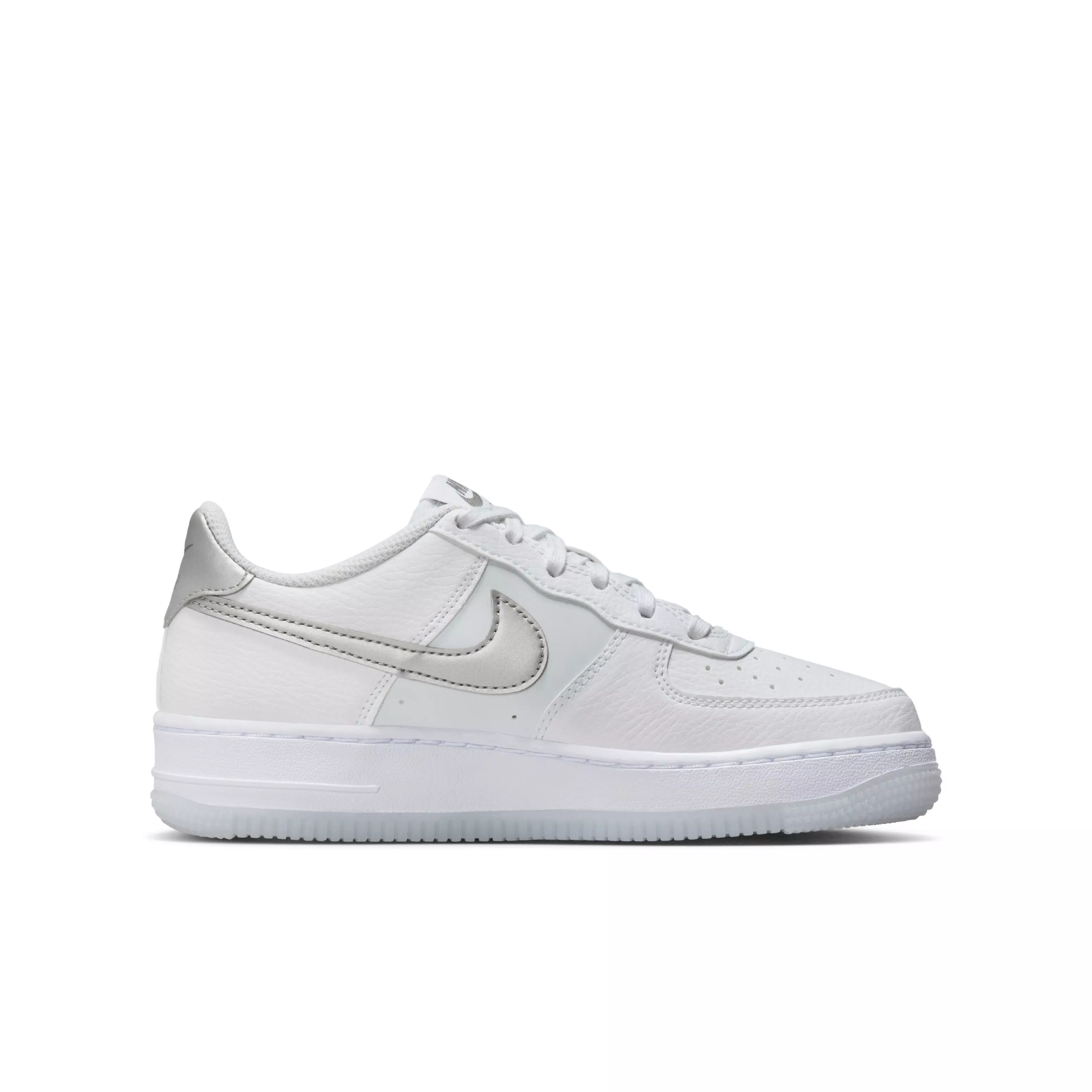 Nike Air Force 1 "White/Pure Platinum/Football Grey/Metallic Silver" Grade School Boys' Shoe - WHITE/PLATIUM/GREY/SILVER
