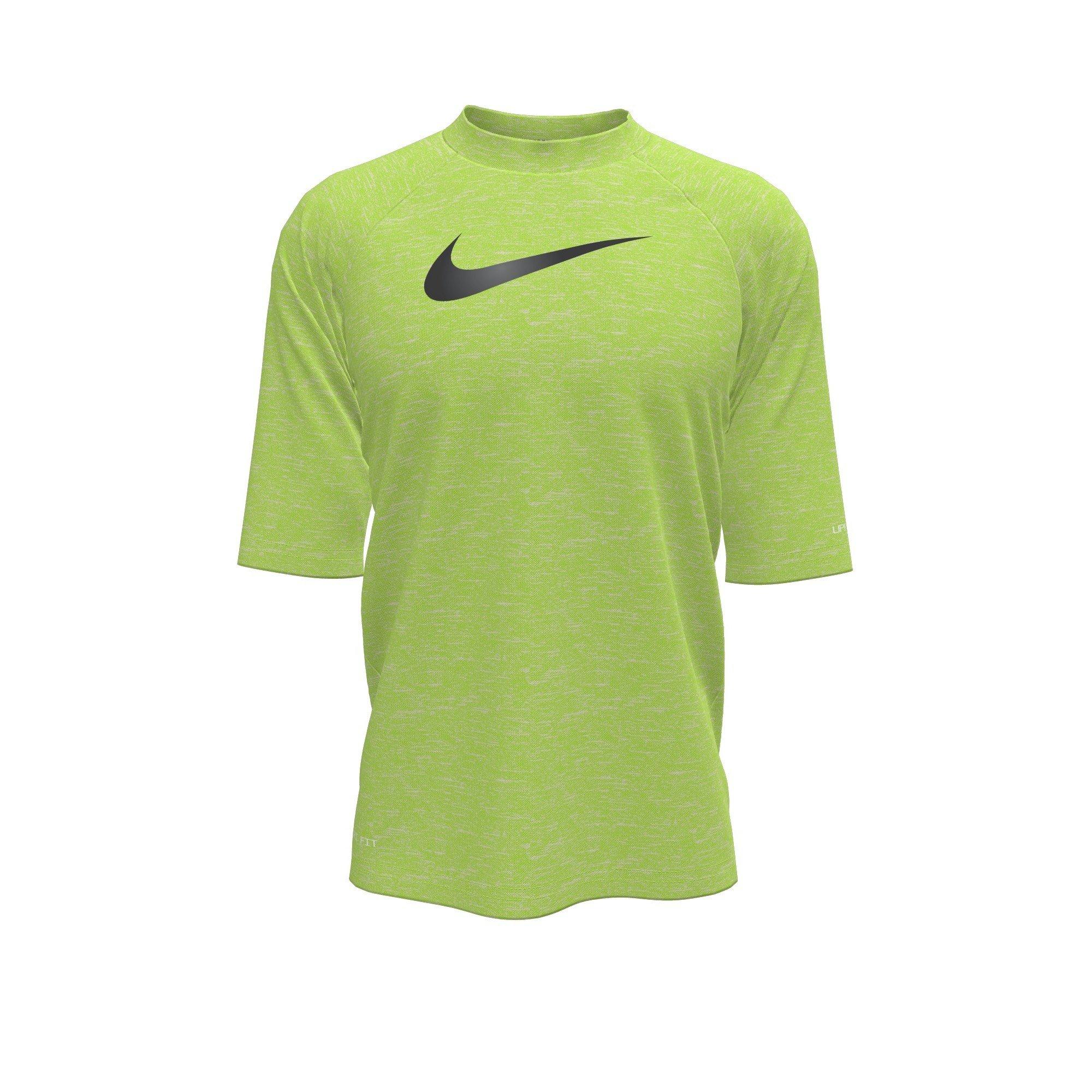 Nike Big Boys' Swim Hydroguard Heather Essential Dri-FIT UV Short Sleeve Swim Top - Volt - VOLT Thumbnail View 3
