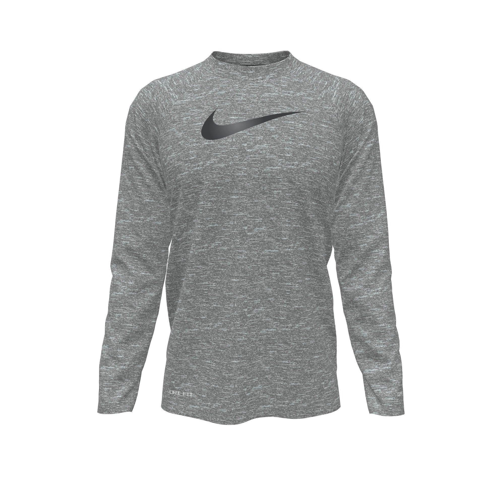 Nike Big Boys' Swim Hydroguard Heather Essentials Dri-FIT UV Long Sleeve Swim Top - GREY Thumbnail View 3