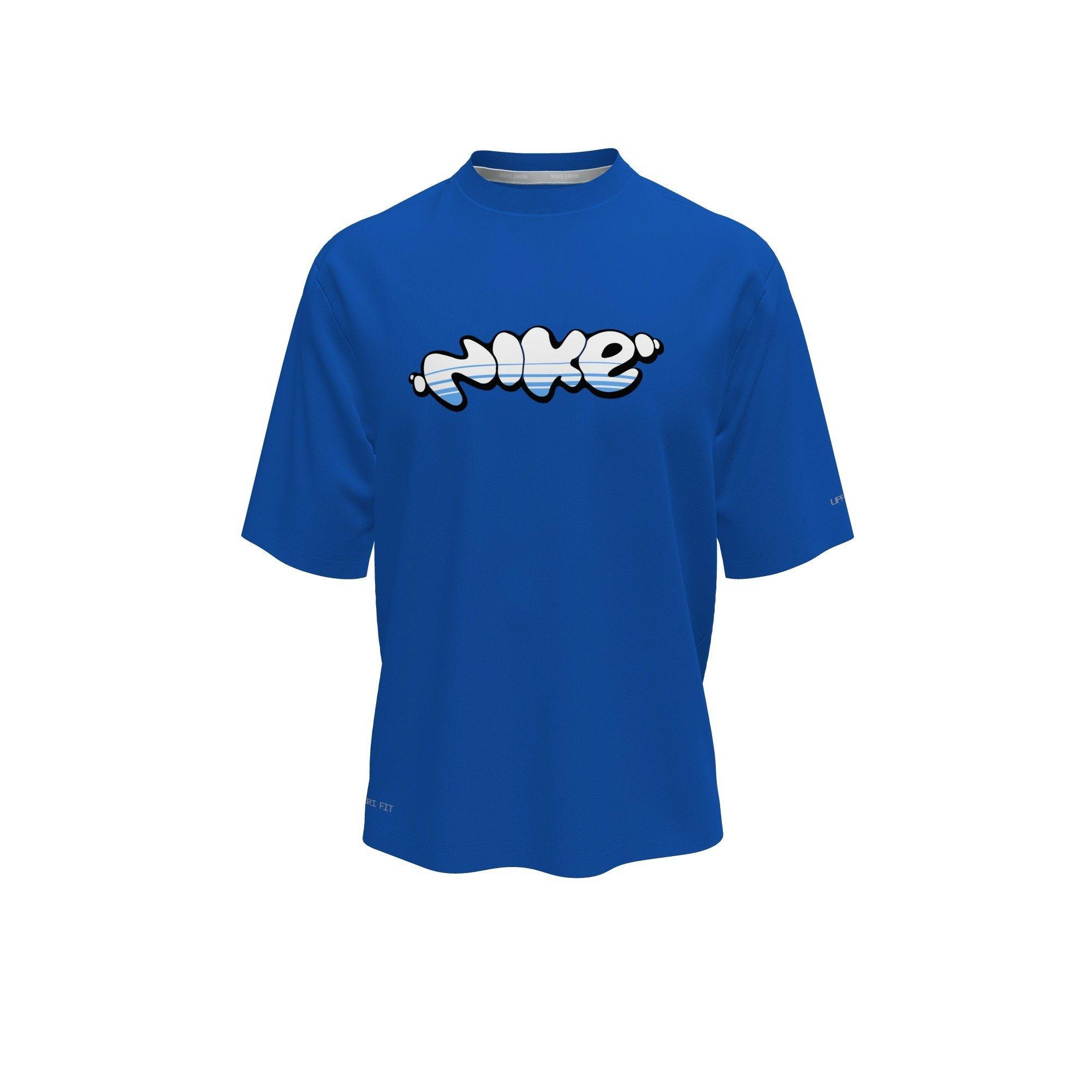 Nike Big Boys' Swim Hydroguard Bubble Dri-FIT UV Short Sleeve Swim Top - BLUE Thumbnail View 3