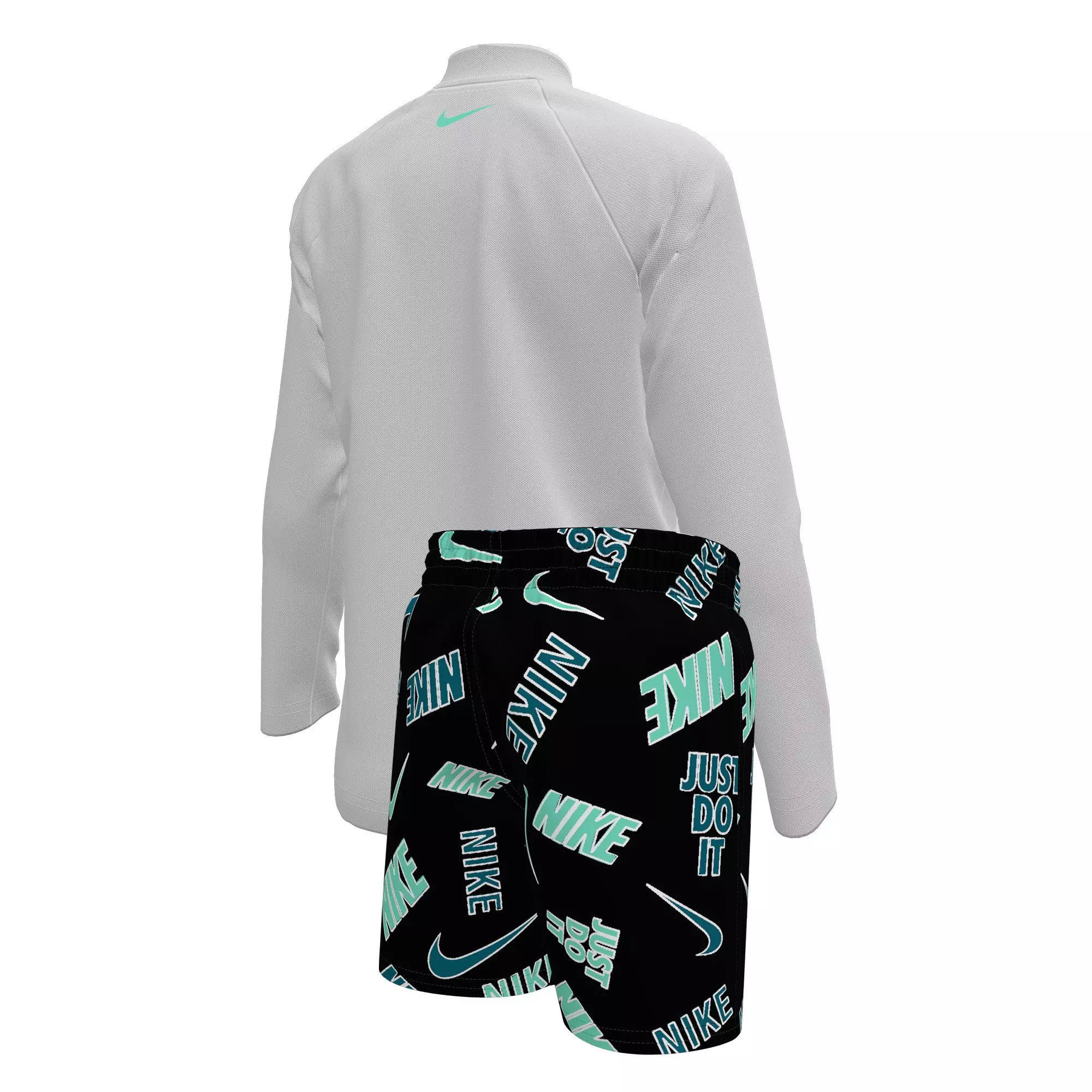 Nike Little Boys' Swim Logo Long Sleeve Top and Short Swim Set - BLACK