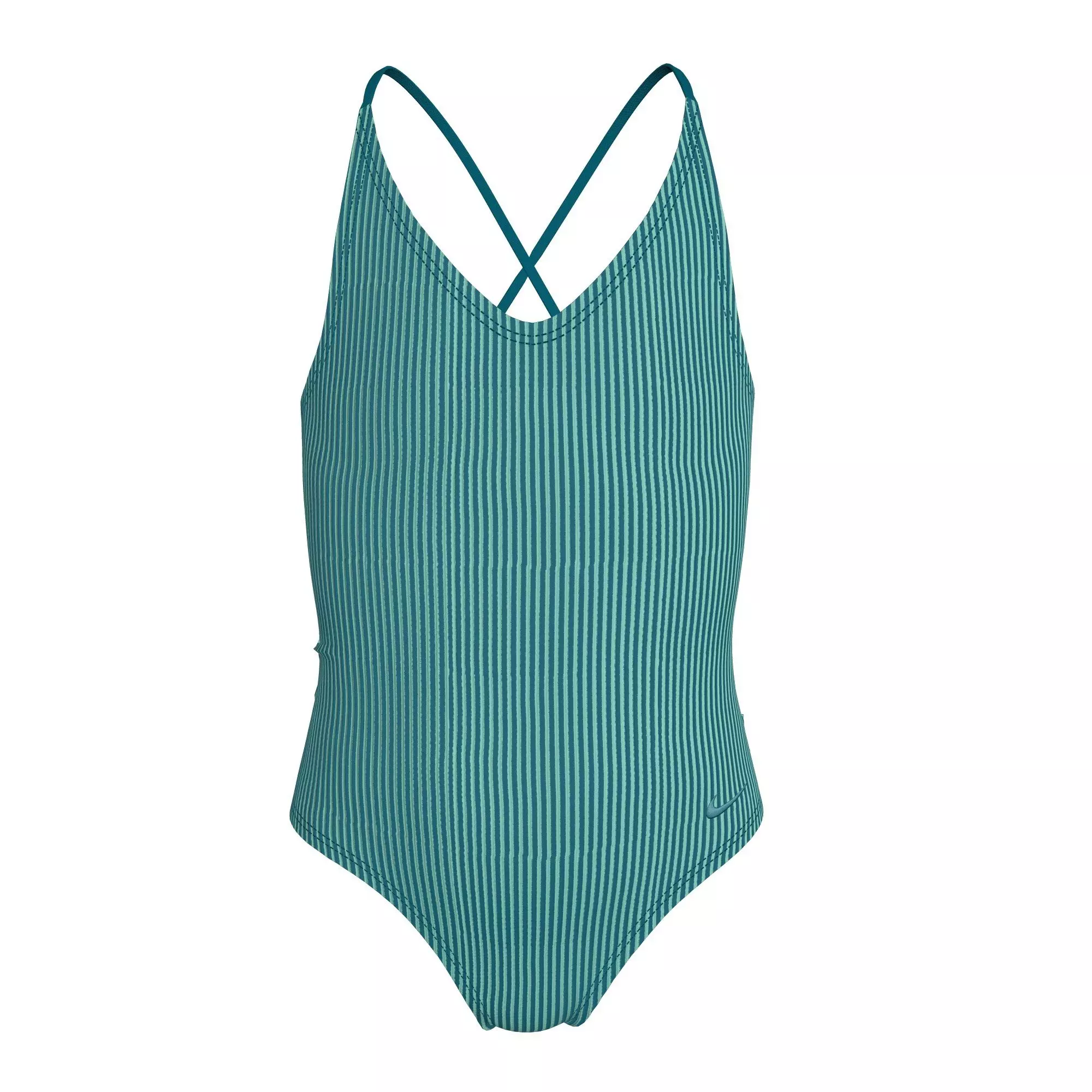 Nike Big Girls' Swim Ripple Texture Lace Up One Piece Swimsuit - TURQUOISE