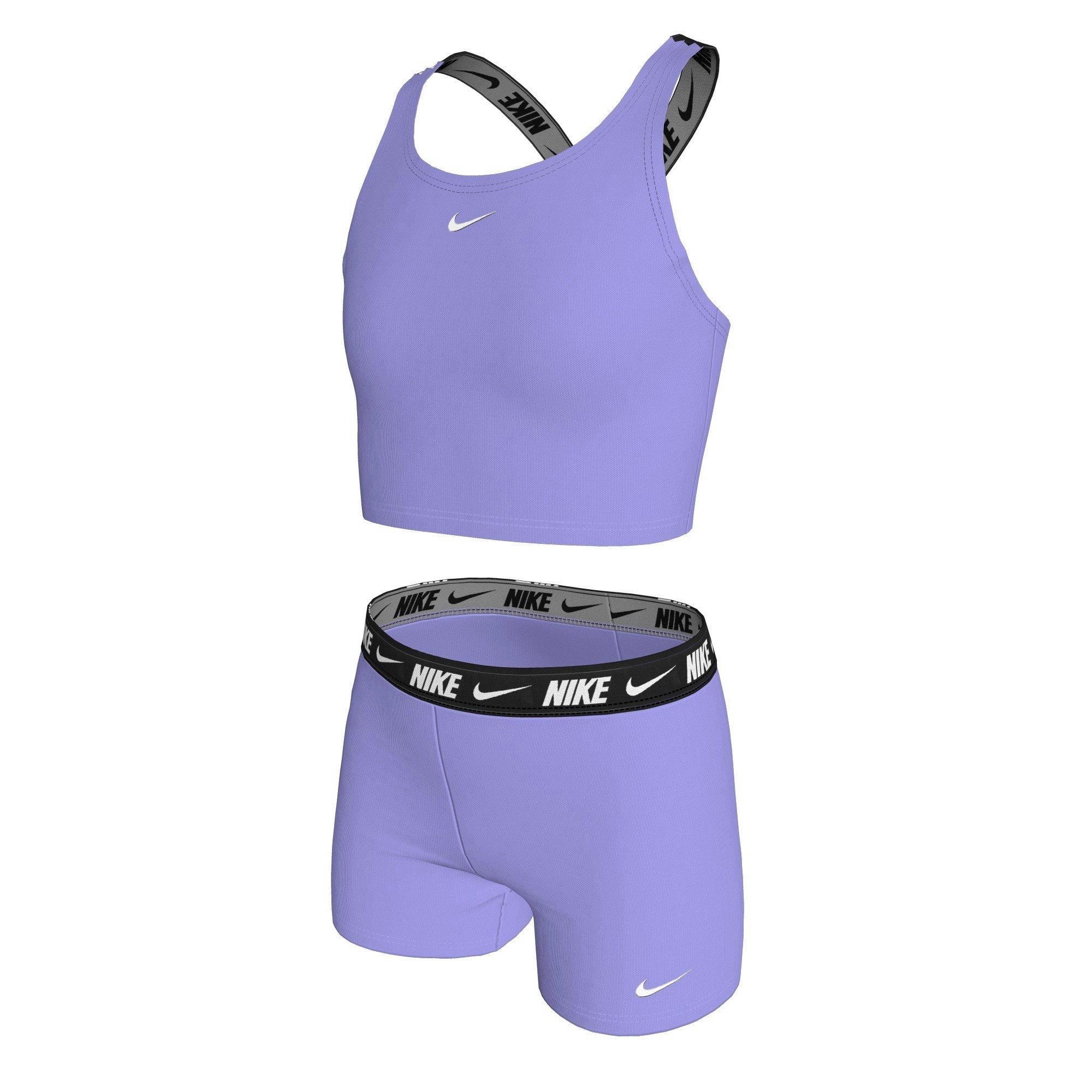 Nike Big Girls' Swim Logo Tape Crossback Midkini and Short Swimsuit Set - PURPLE Thumbnail View 1
