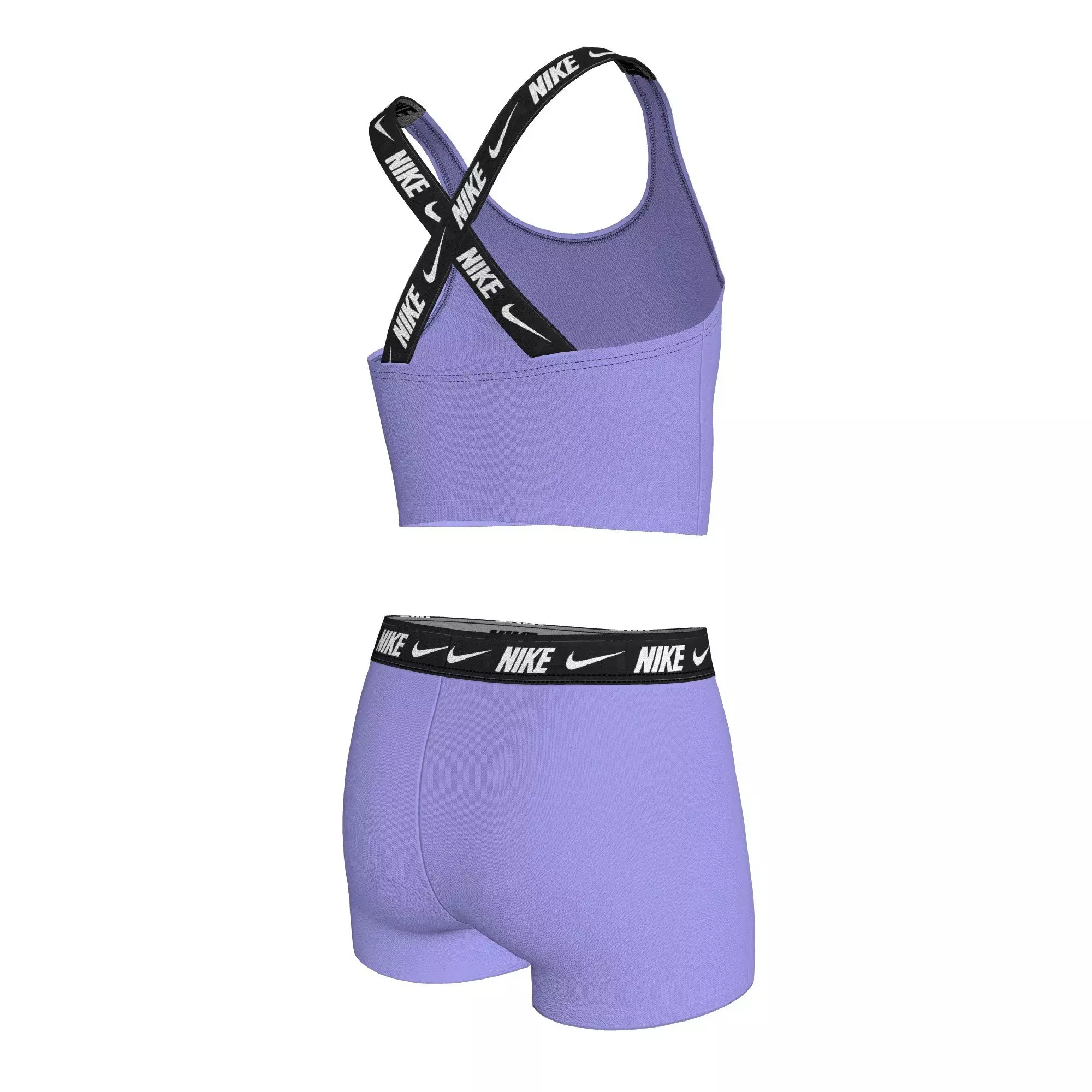 Nike Big Girls' Swim Logo Tape Crossback Midkini and Short Swimsuit Set - PURPLE