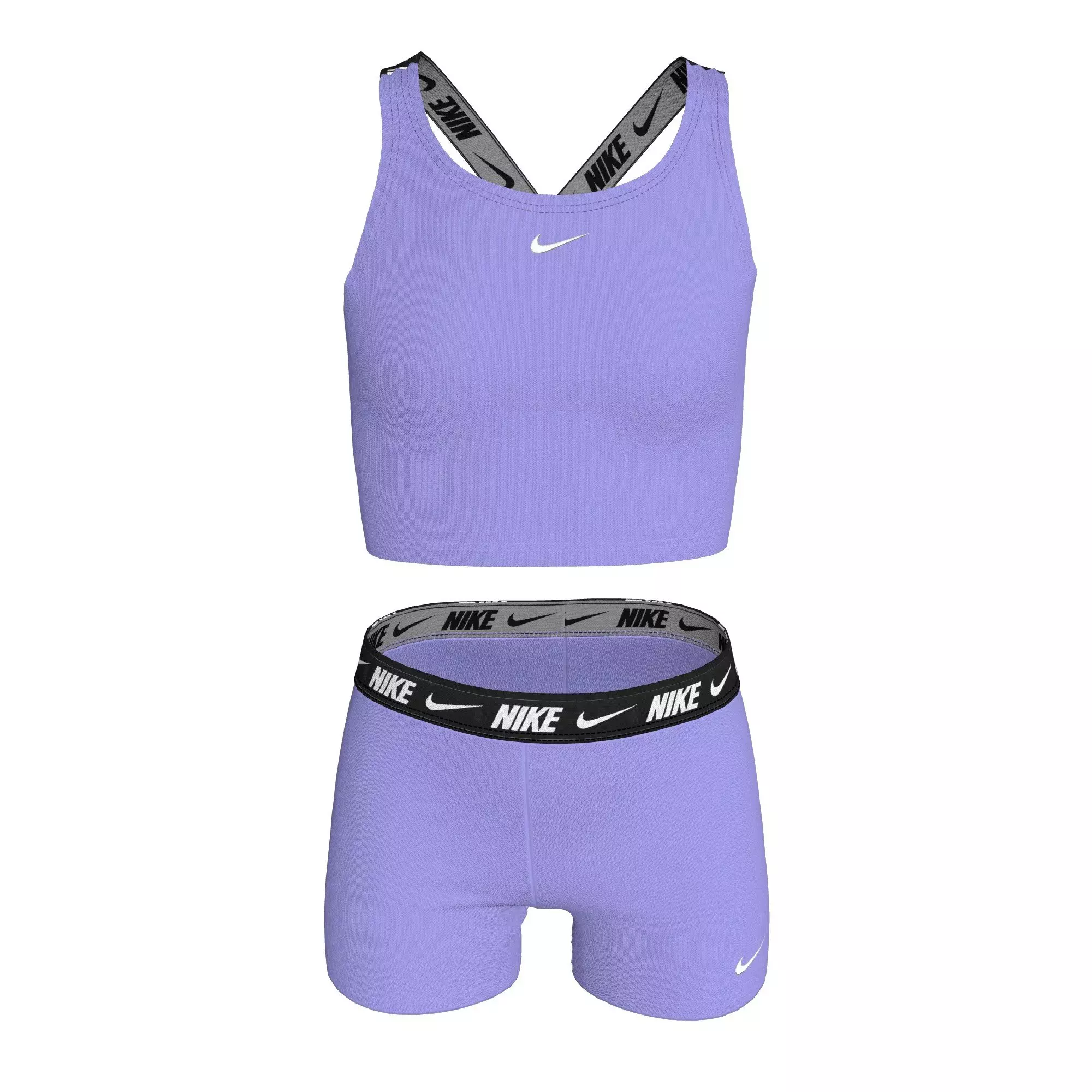 Nike Big Girls' Swim Logo Tape Crossback Midkini and Short Swimsuit Set - PURPLE