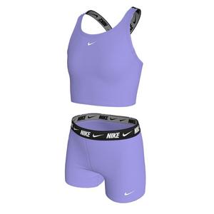 Nike Big Girls' Swim Logo Tape Crossback Midkini and Short Swimsuit Set