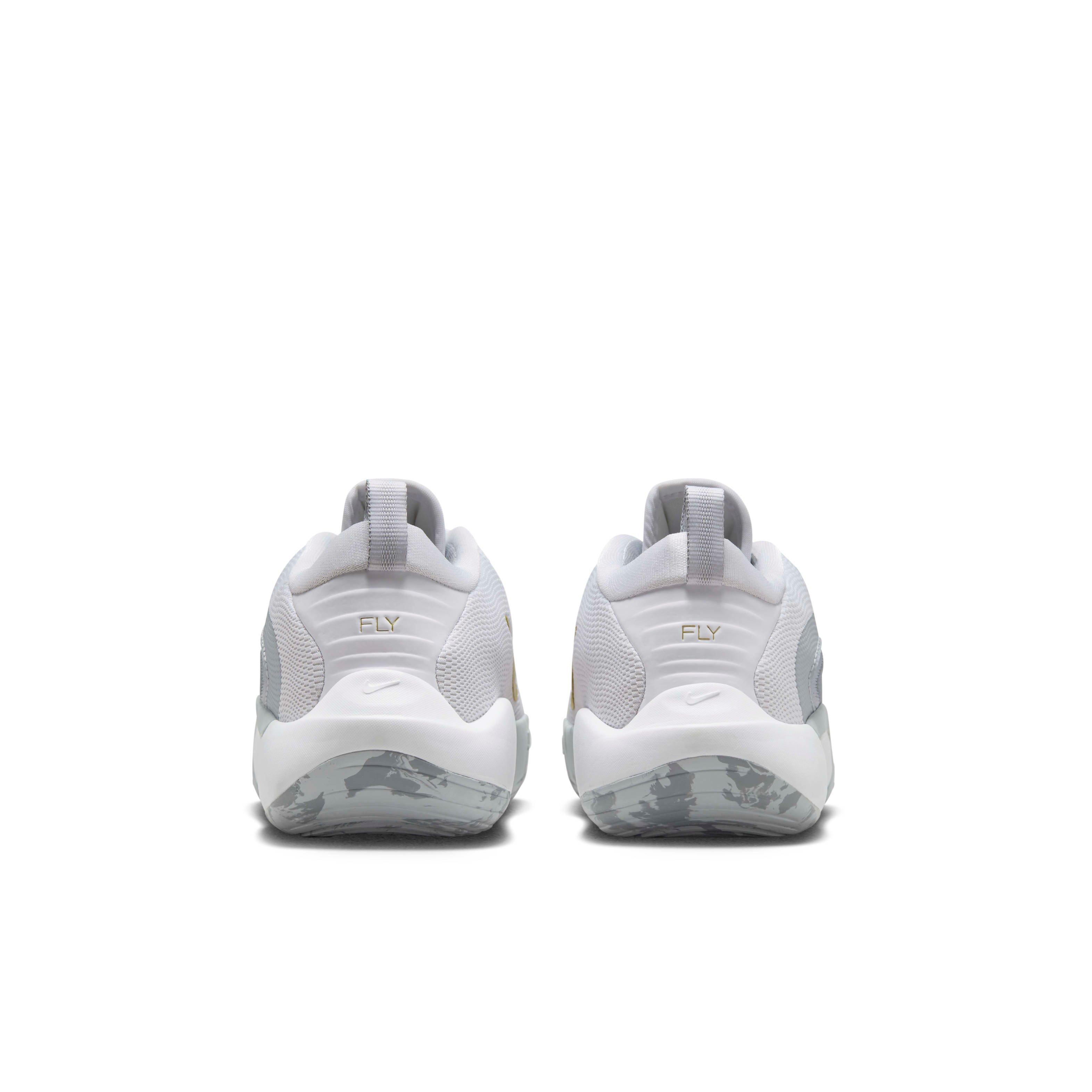 Nike IsoFly Grade School Boys' "White/Cool Grey/Wolf Grey/Metallic Gold Star" Basketball Shoe