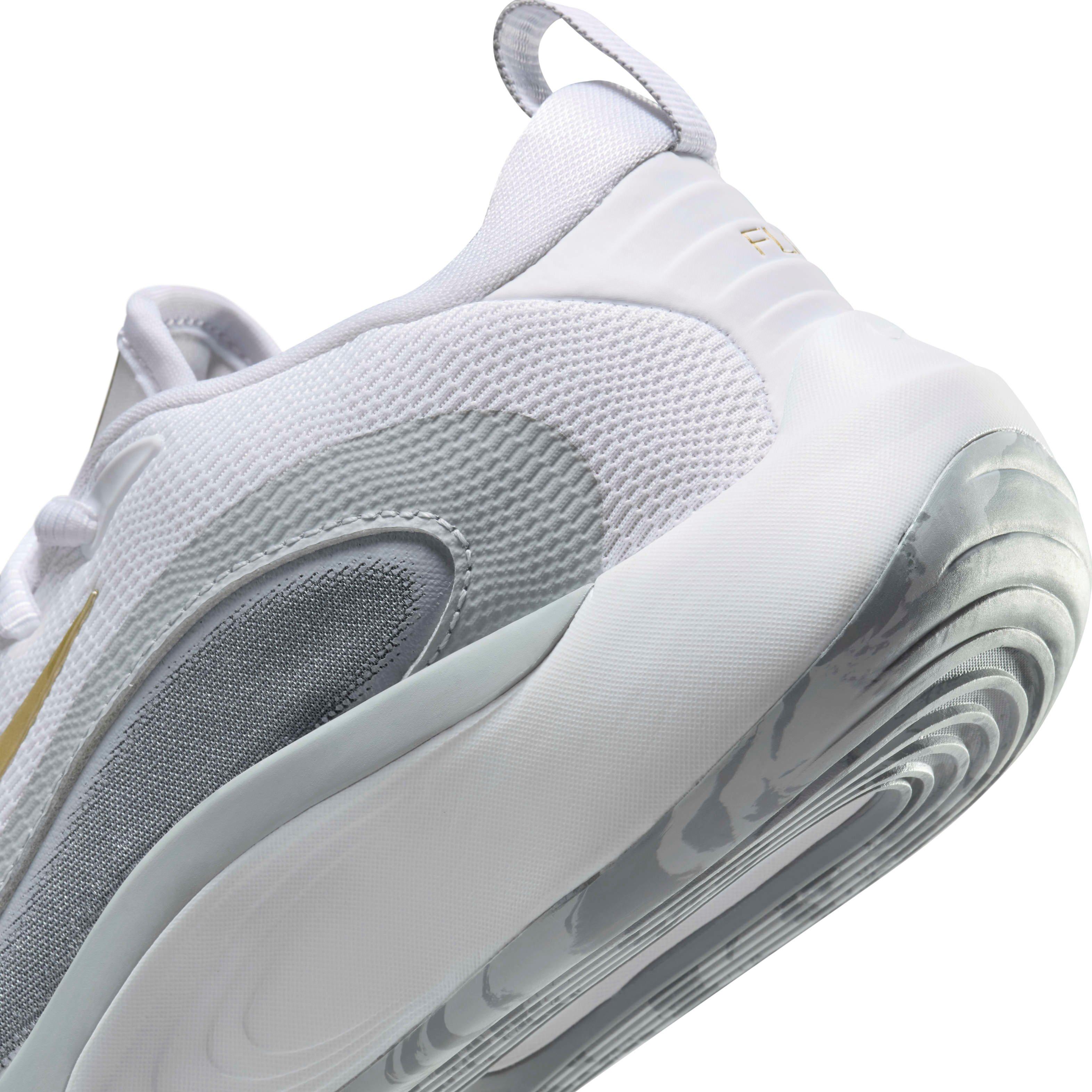 Nike IsoFly Grade School Boys' "White/Cool Grey/Wolf Grey/Metallic Gold Star" Basketball Shoe