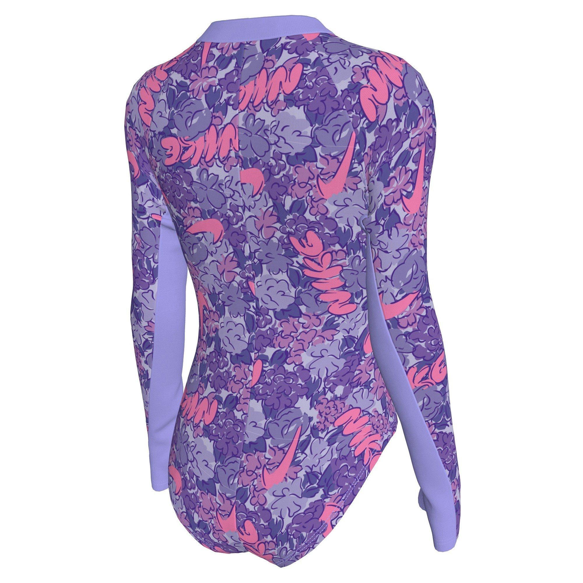 Nike Big Girls' Swim Doodle Floral Long Sleeve One Piece Swimsuit - PURPLE Thumbnail View 2