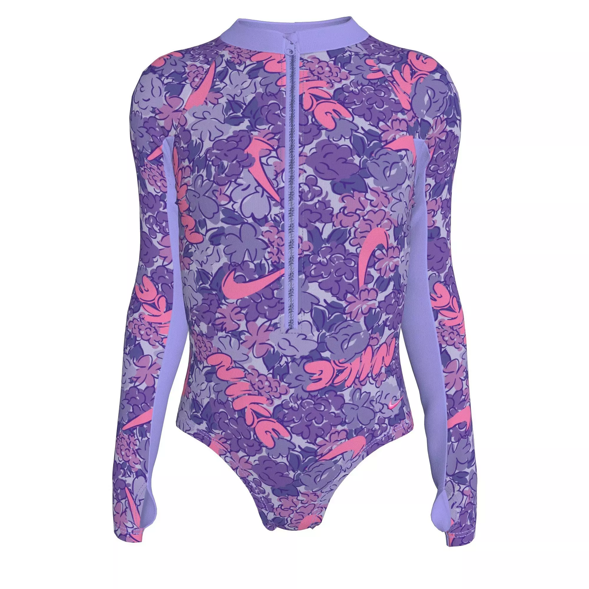 Nike Big Girls' Swim Doodle Floral Long Sleeve One Piece Swimsuit - PURPLE