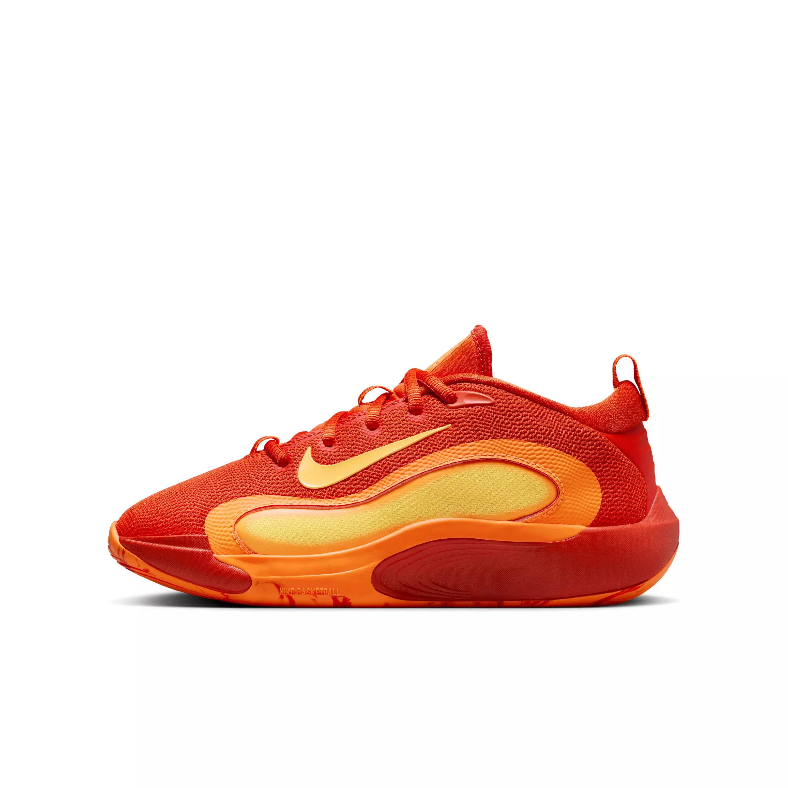 Nike IsoFly "Team Orange/Total Orange/White/Laser Orange" Grade School Boys' Basketball Shoe - ORANGE/ORANGE/WHITE/ORANGE