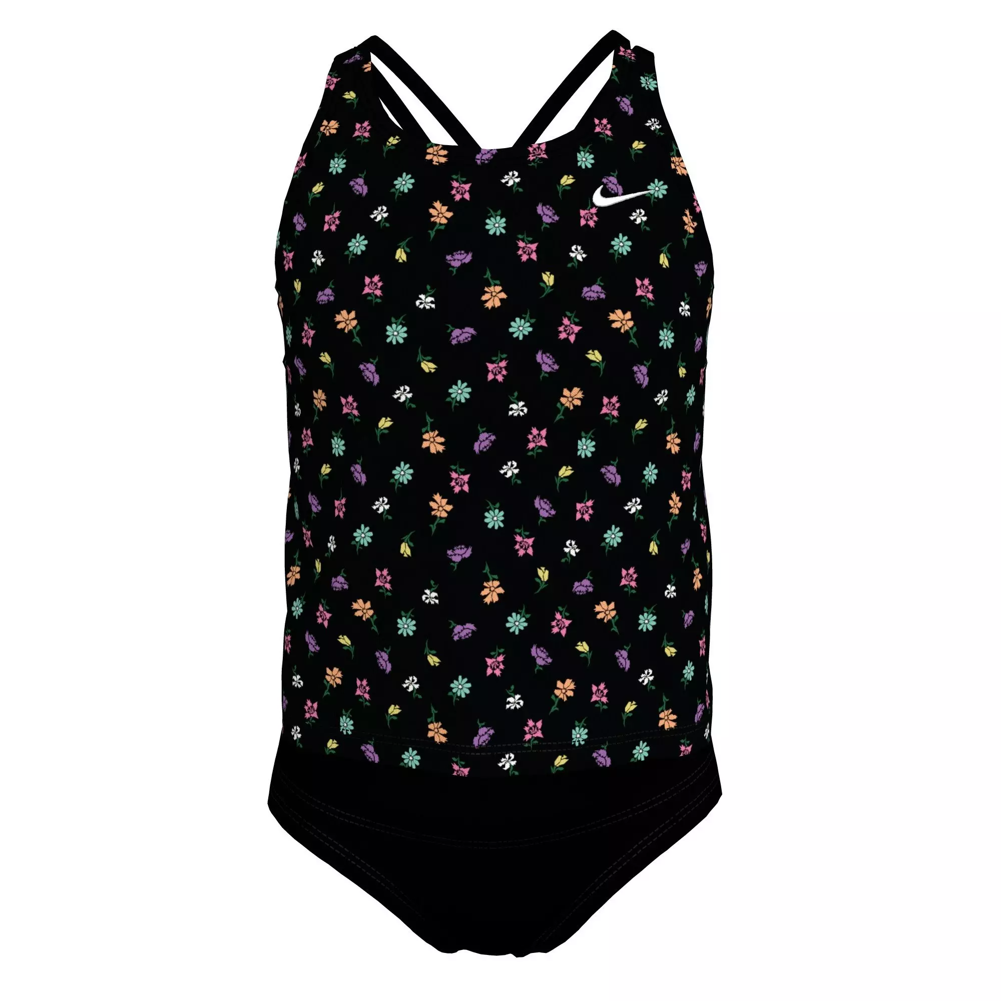 Nike Big Girls' Swim Crafted Blooms Spiderback Tankini Swimsuit Set - BLACK