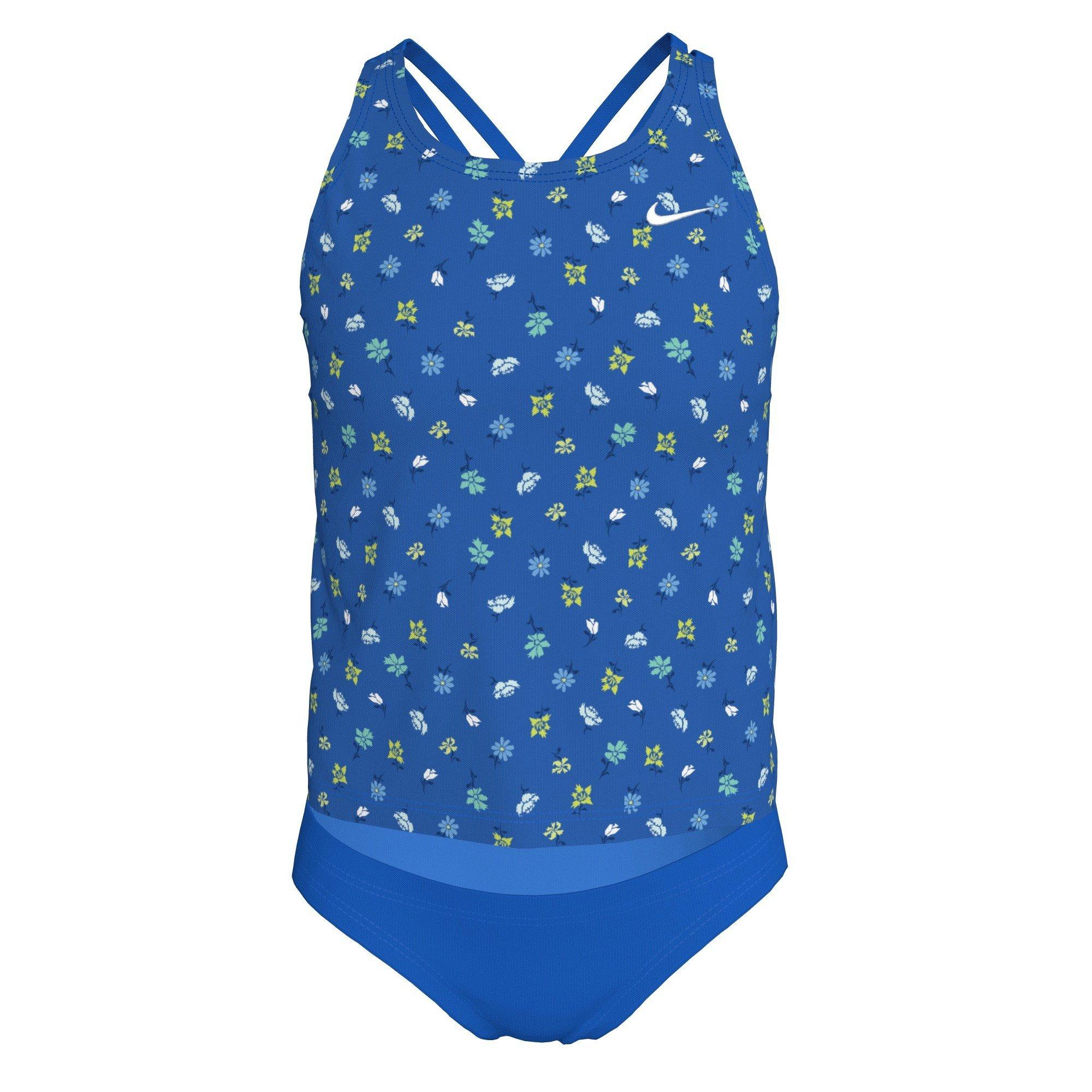 Nike Big Girls' Swim Crafted Blooms Spiderback Tankini Swimsuit Set - BLUE Thumbnail View 3
