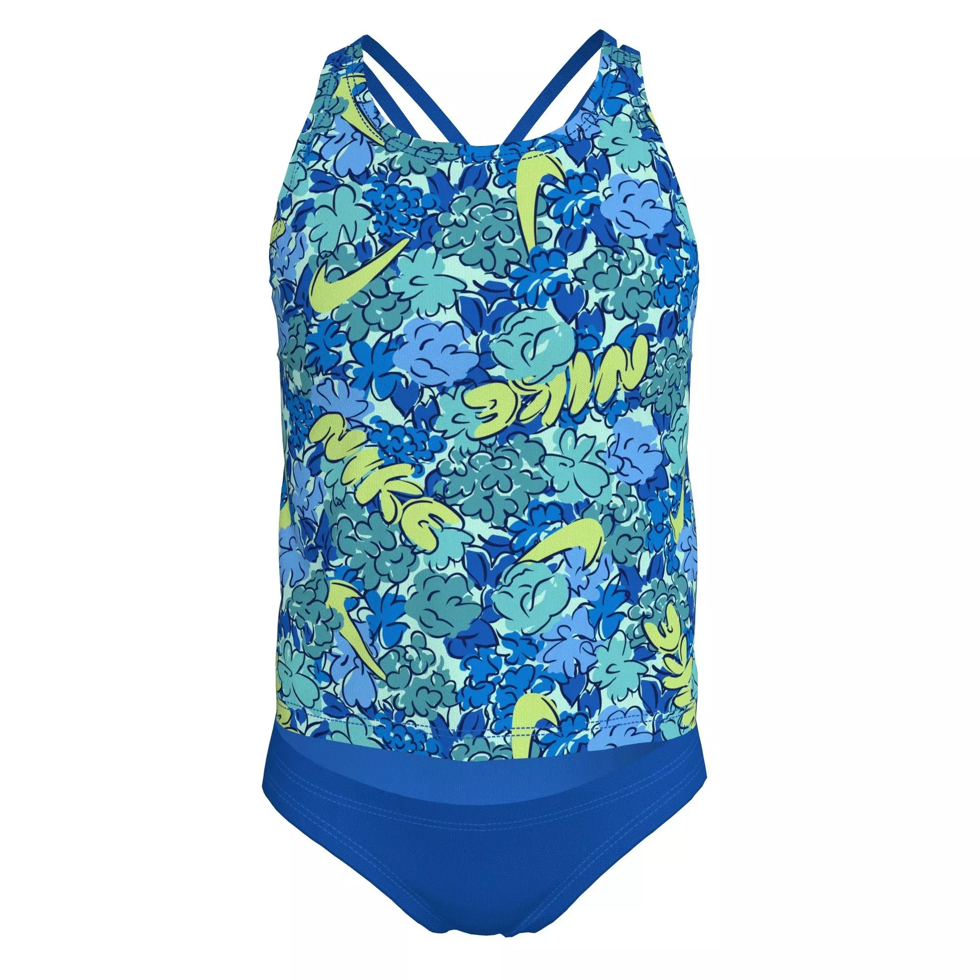 Nike Big Girls' Swim Doodle Floral Spiderback Tankini Swimsuit Set - BLUE