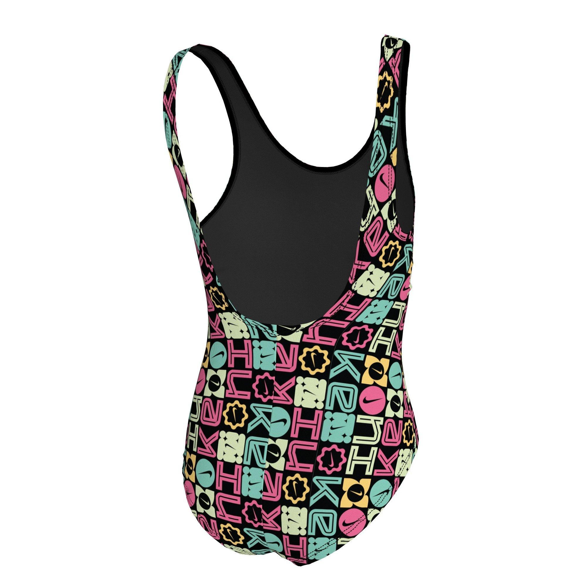 Nike Swim U-Back Logo Block Big Girls' Black One Piece Swimsuit