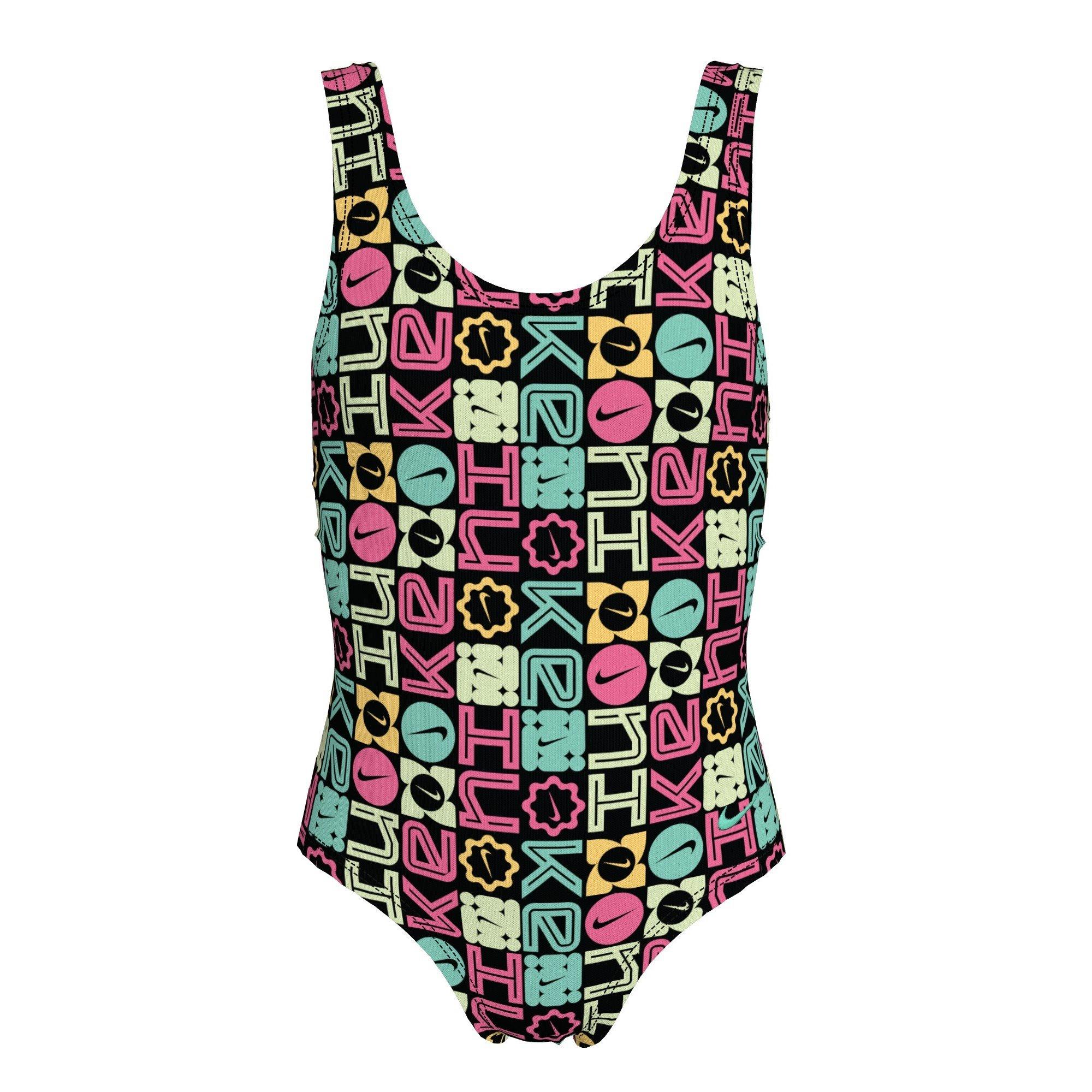 Nike Swim U-Back Logo Block Big Girls' Black One Piece Swimsuit