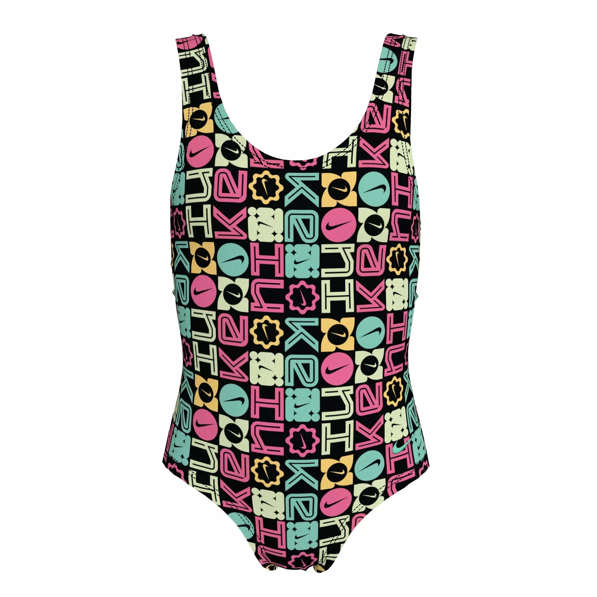 Nike Big Girls' Swim U-Back Logo Block One Piece Swimsuit - Black - BLACK