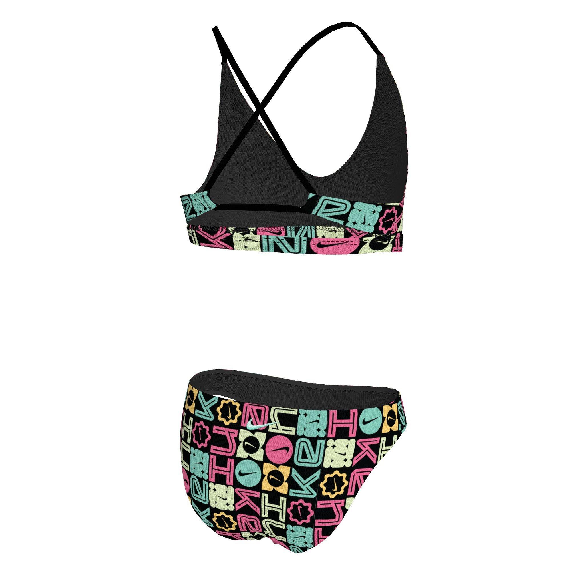 Nike Swim Lace Up Logo Block Big Girls' Black Bikini