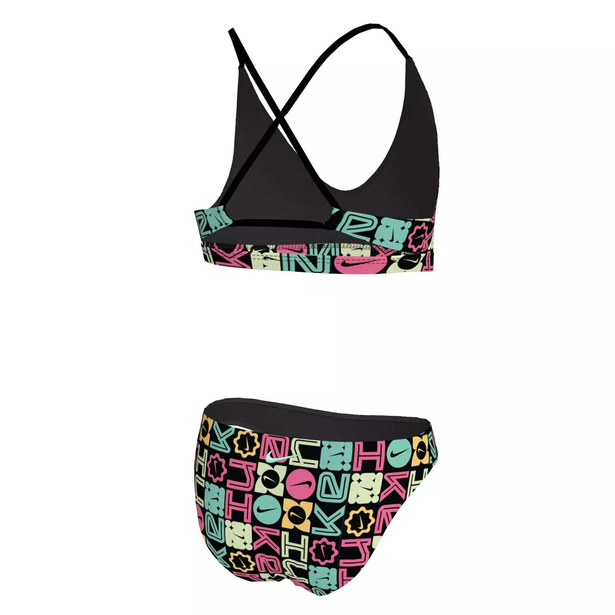 Nike Big Girls' Swim Lace Up Logo Block Bikini - Black - BLACK