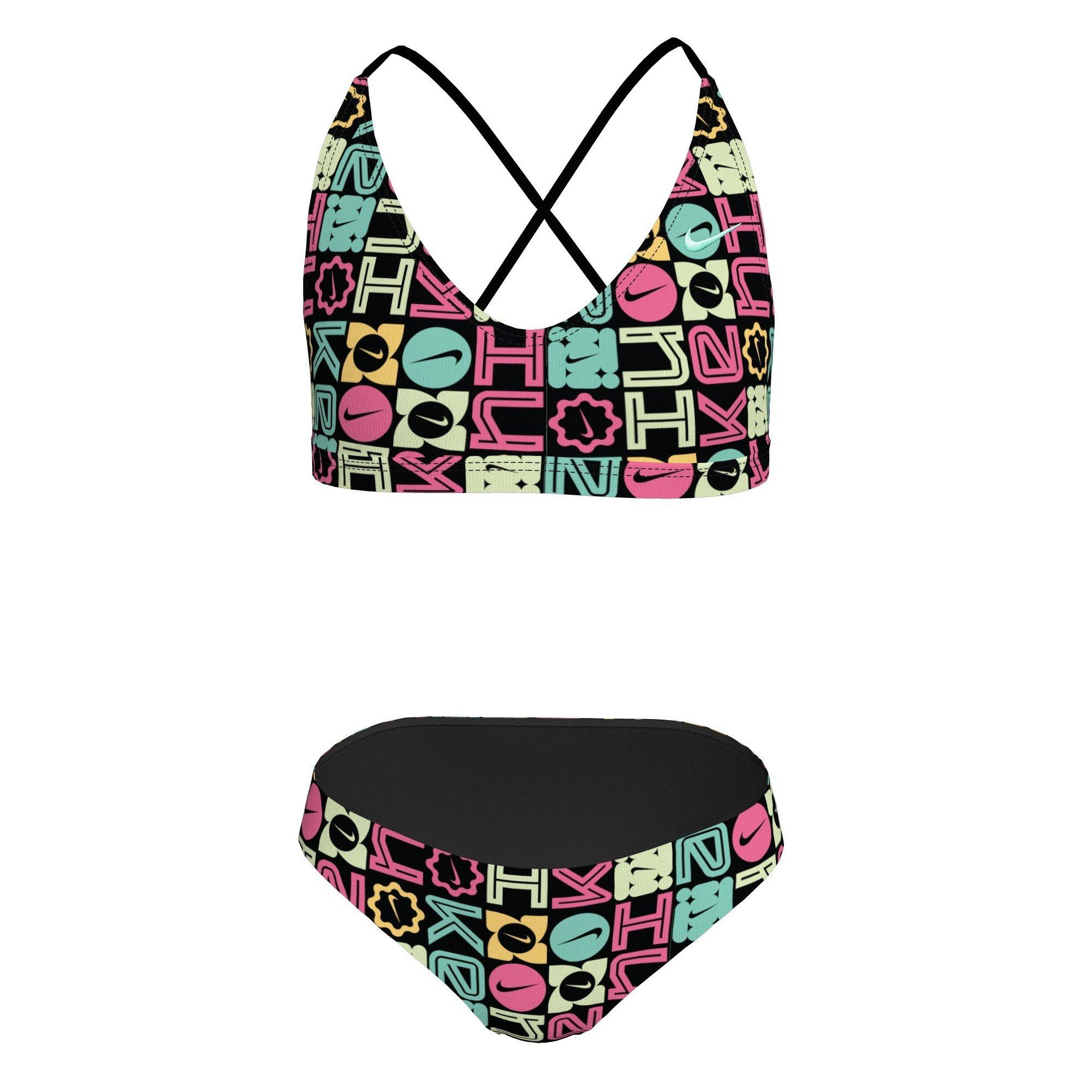 Nike Swim Lace Up Logo Block Big Girls' Black Bikini