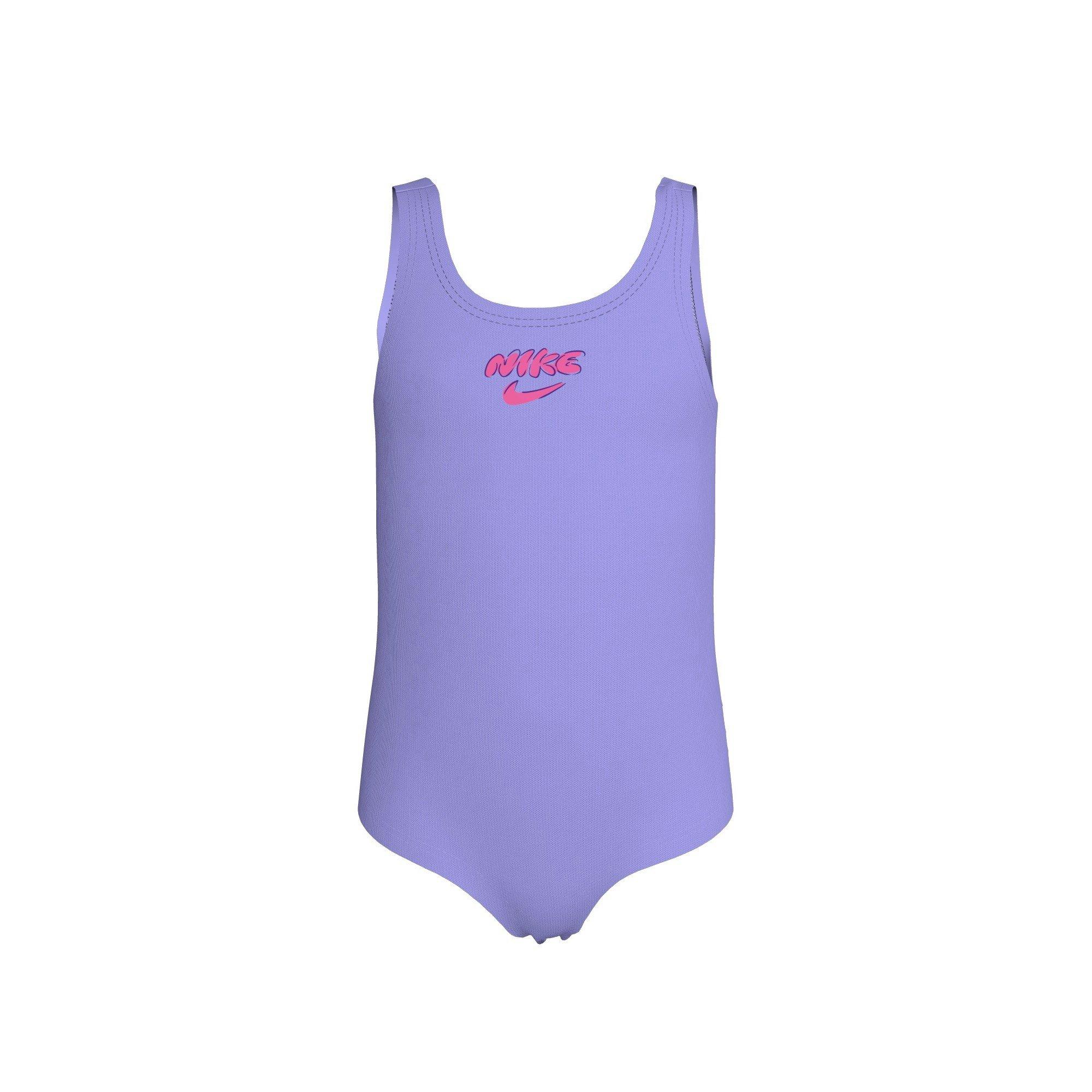 Nike Little Girls' Swim Doodle Floral U-Back One Piece Swimsuit - PURPLE Thumbnail View 3