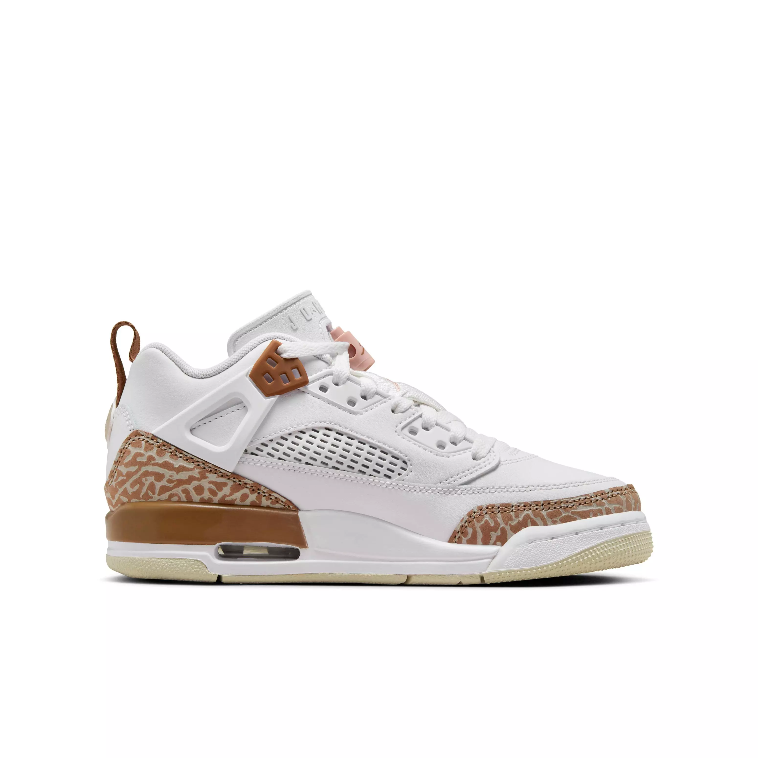 Jordan Spizike Low "White/Archaeo Brown/Light Bone/Pink Oxford" Grade School Girls' Shoe - WHITE/BROWN/LT BONE/PINK