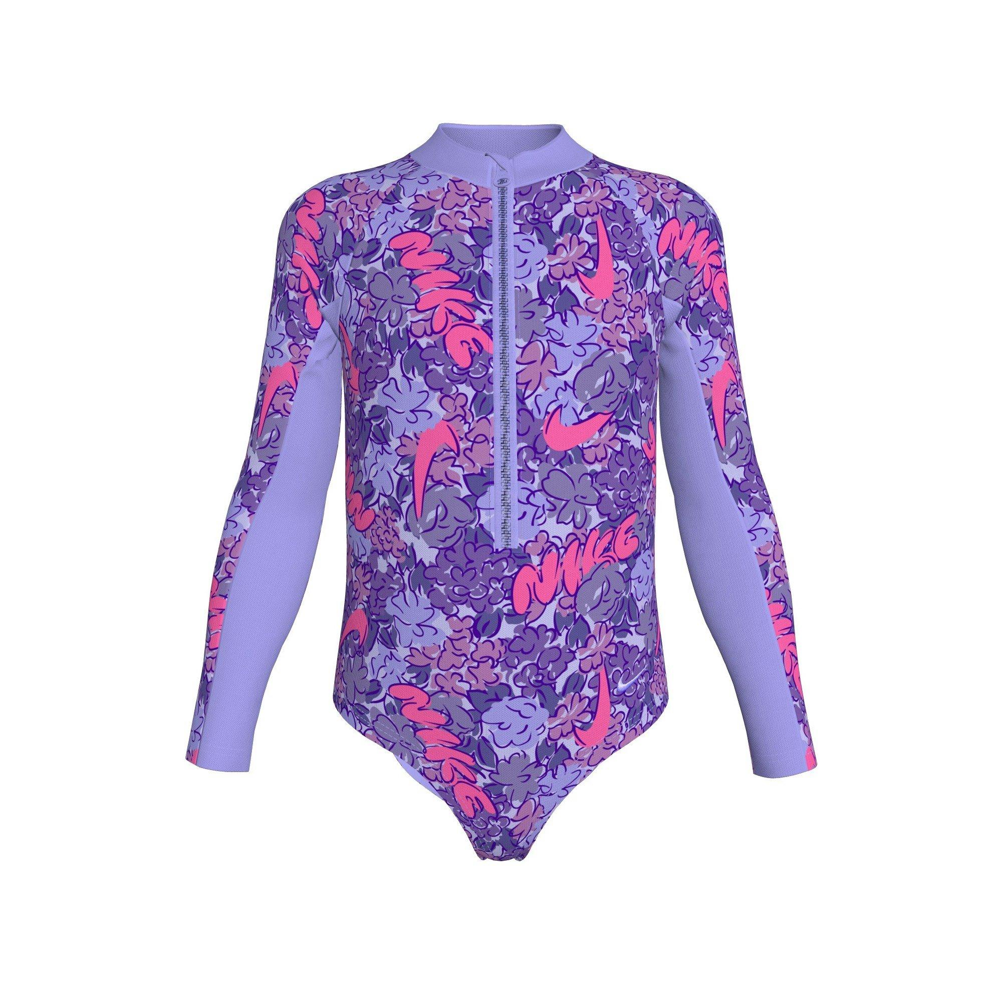 Nike Little Girls' Swim Doodle Floral Long Sleeve One Piece Swimsuit - PURPLE Thumbnail View 3