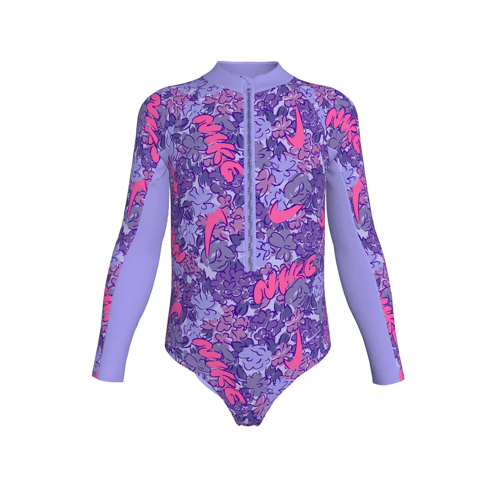 Nike Little Girls' Swim Doodle Floral Long Sleeve One Piece Swimsuit - PURPLE