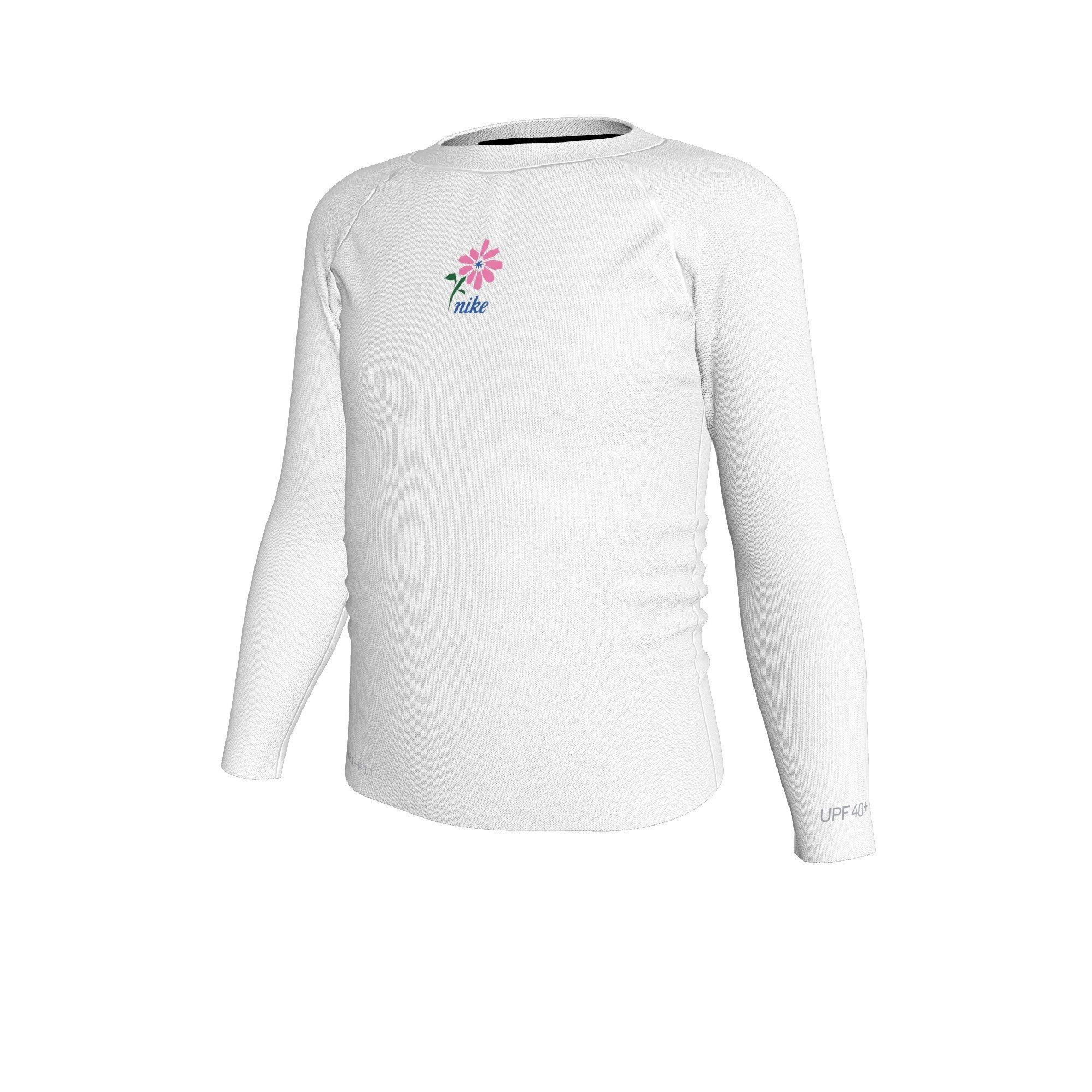 Nike Little Girls' Swim Hydroguard Dri-FIT UV Long Sleeve Swim Top - WHITE Thumbnail View 1