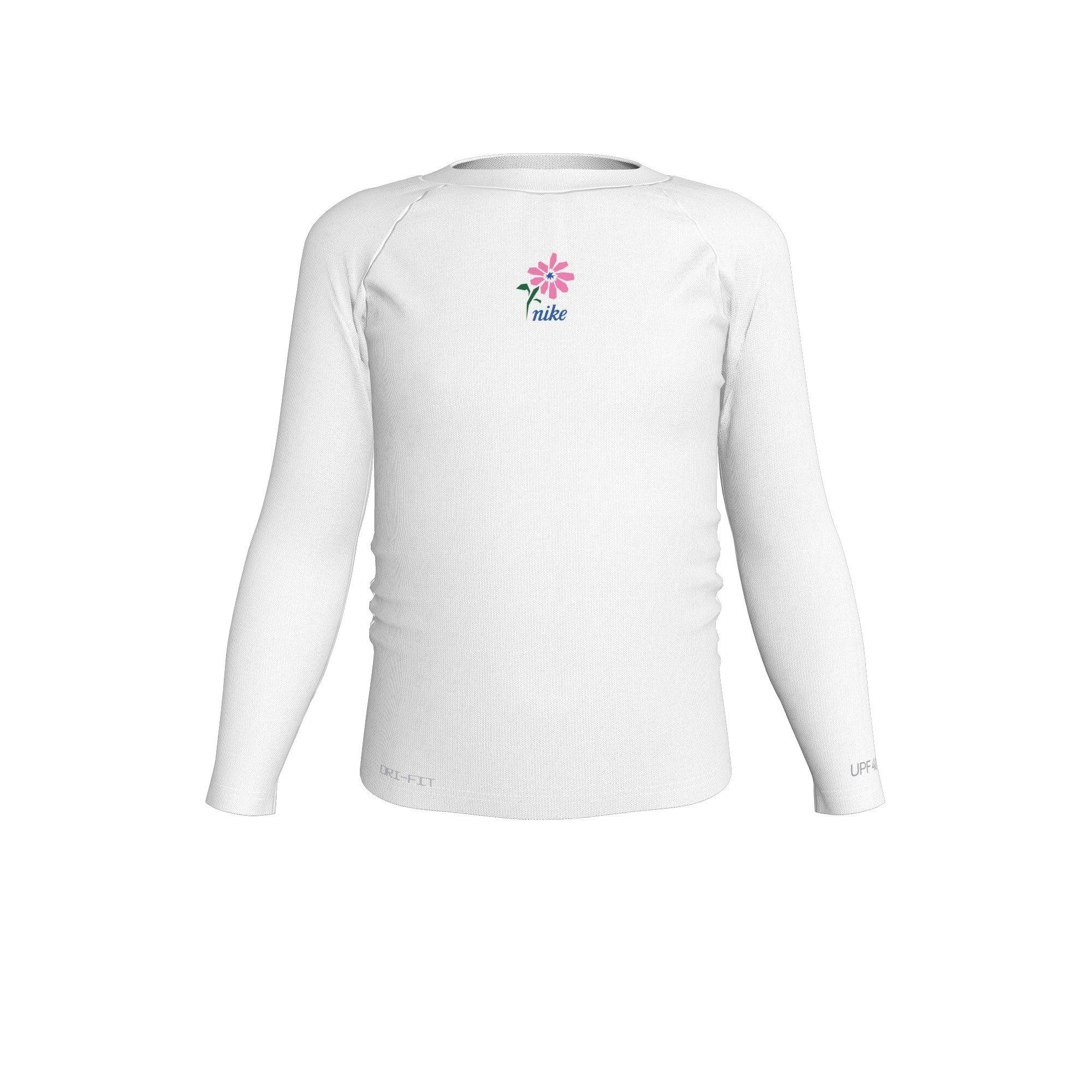 Nike Little Girls' Swim Hydroguard Dri-FIT UV Long Sleeve Swim Top - WHITE Thumbnail View 3