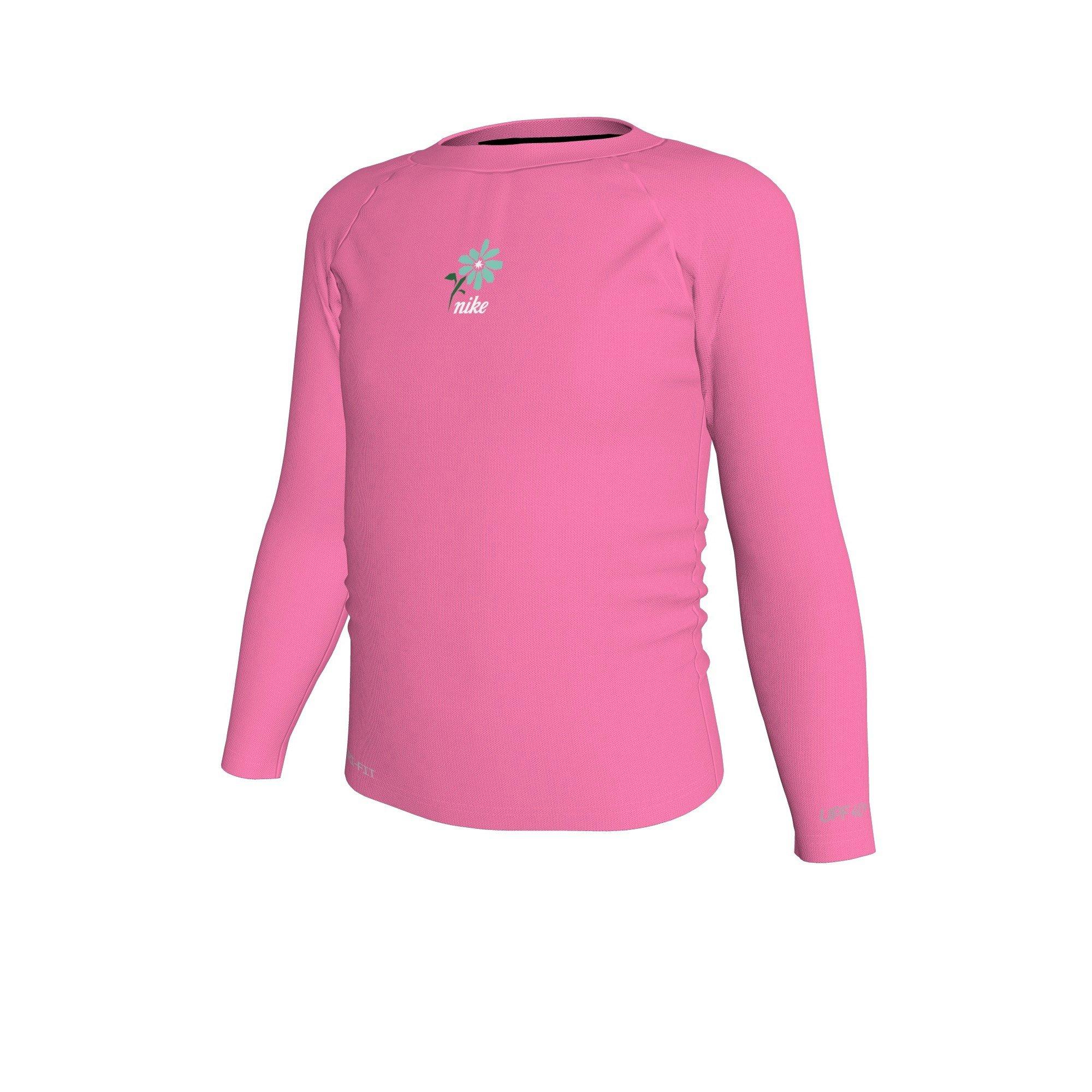 Nike Little Girls' Swim Hydroguard Dri-FIT UV Long Sleeve Swim Top - PINK Thumbnail View 1