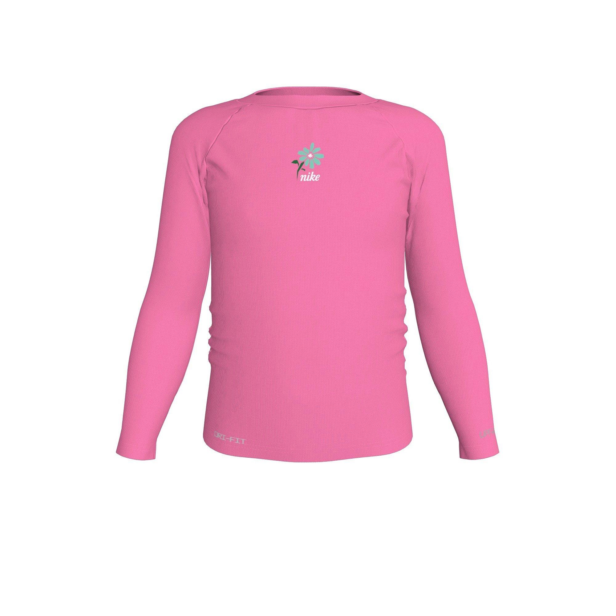 Nike Little Girls' Swim Hydroguard Dri-FIT UV Long Sleeve Swim Top - PINK Thumbnail View 3