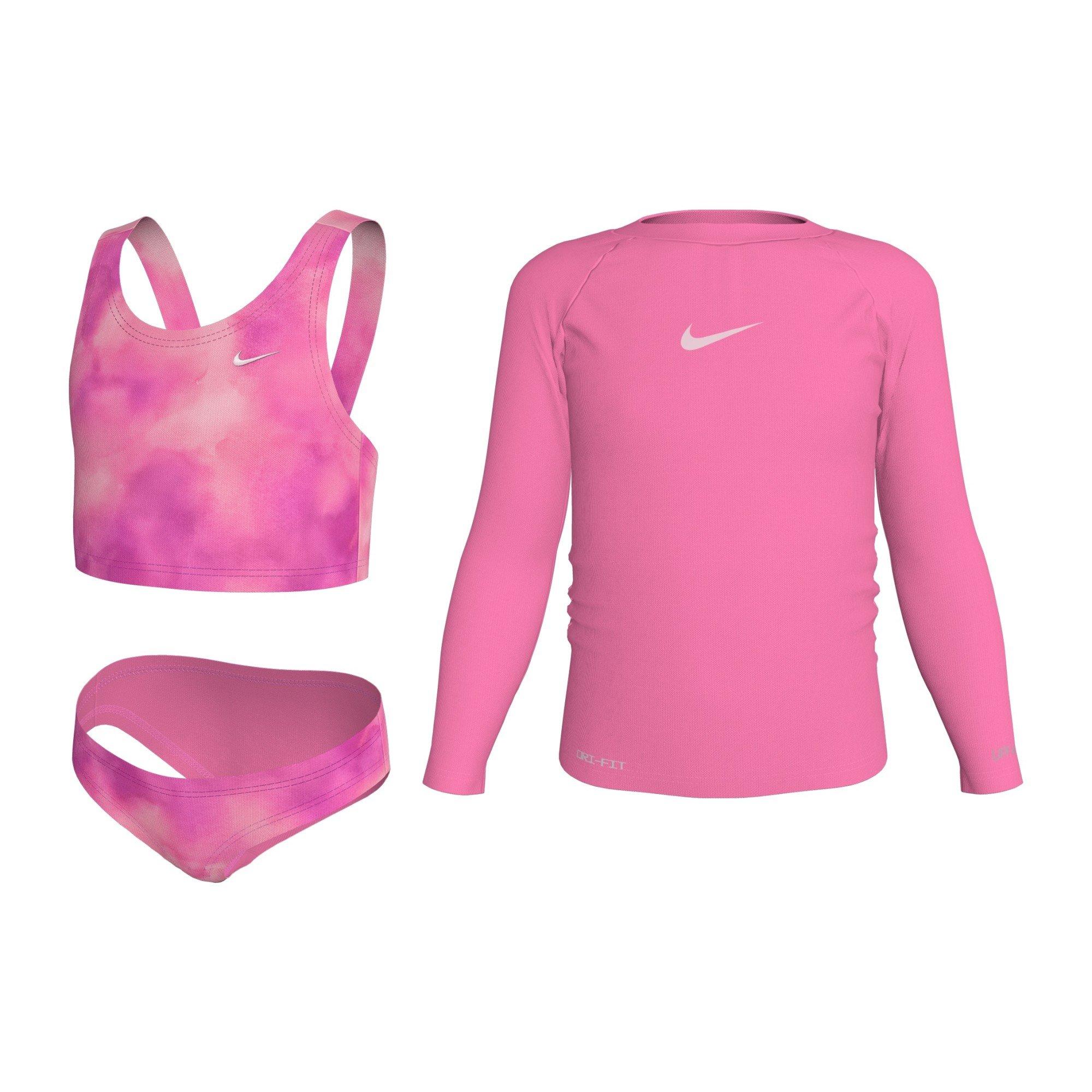 Nike Little Girls' Swim Long Sleeve Hydroguard + Midkini Set - PINK Thumbnail View 1