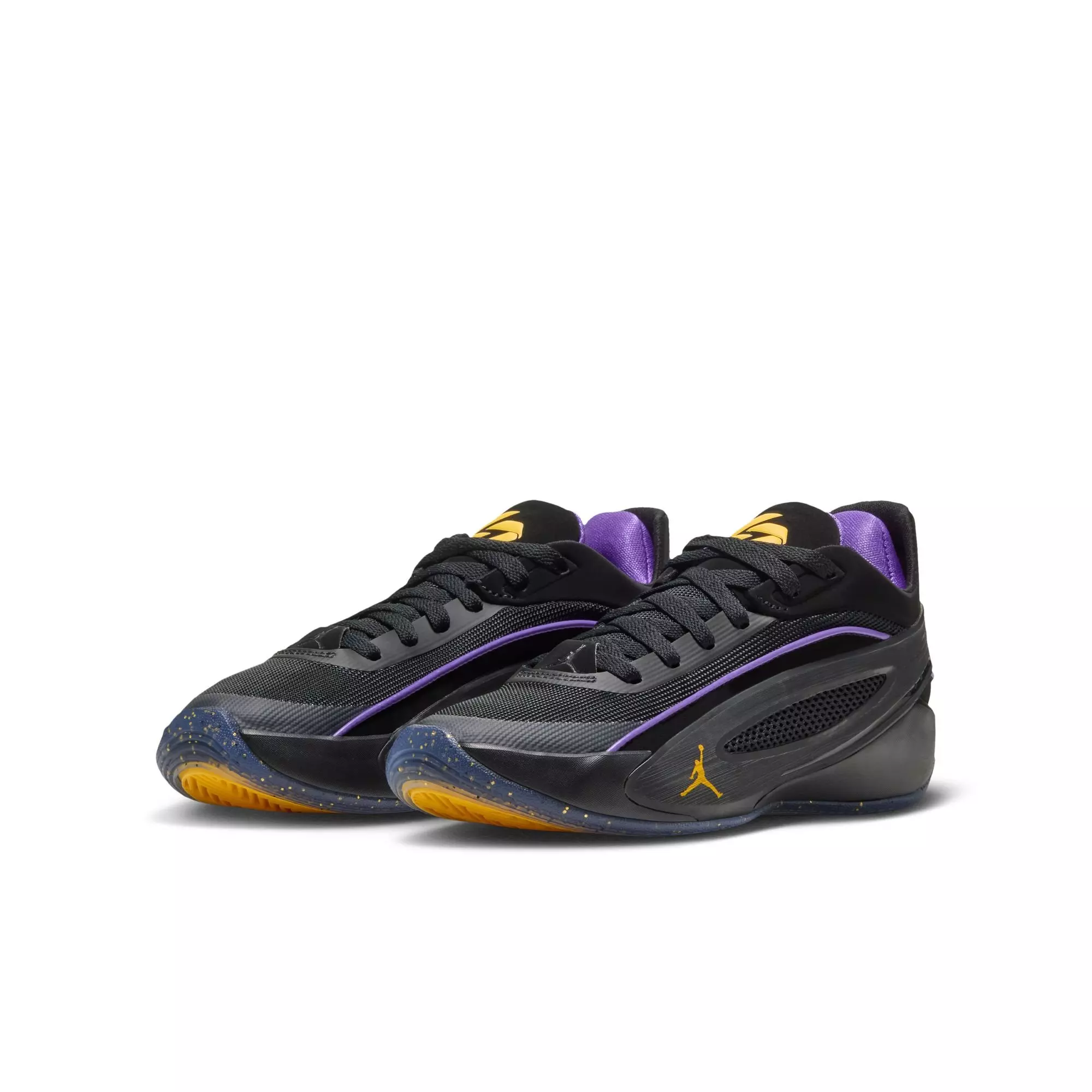 Jordan Luka 5 "Varsity Maize" Grade School Kids' Basketball Shoe - BLACK/VARSITY MAIZE/PURPLE VENOM