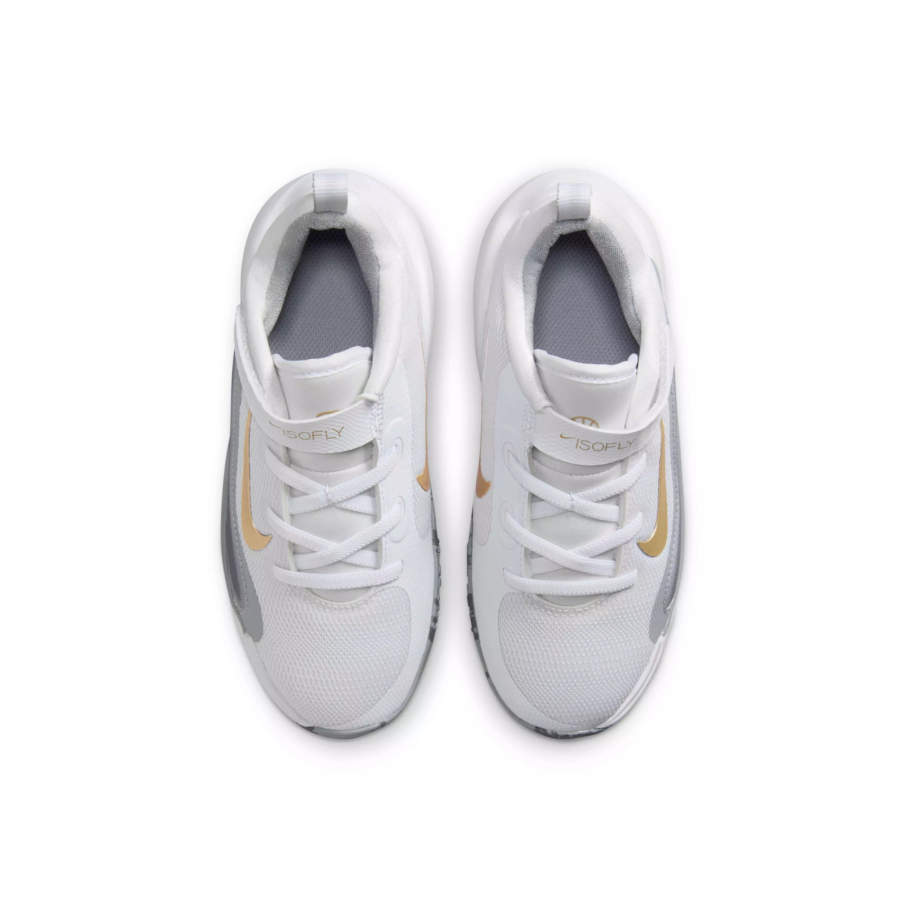 Nike IsoFly "White/Cool Grey/Wolf Grey/Metallic Gold Star" Preschool Boys' Basketball Shoe - WHITE/GREY/GREY/GOLD