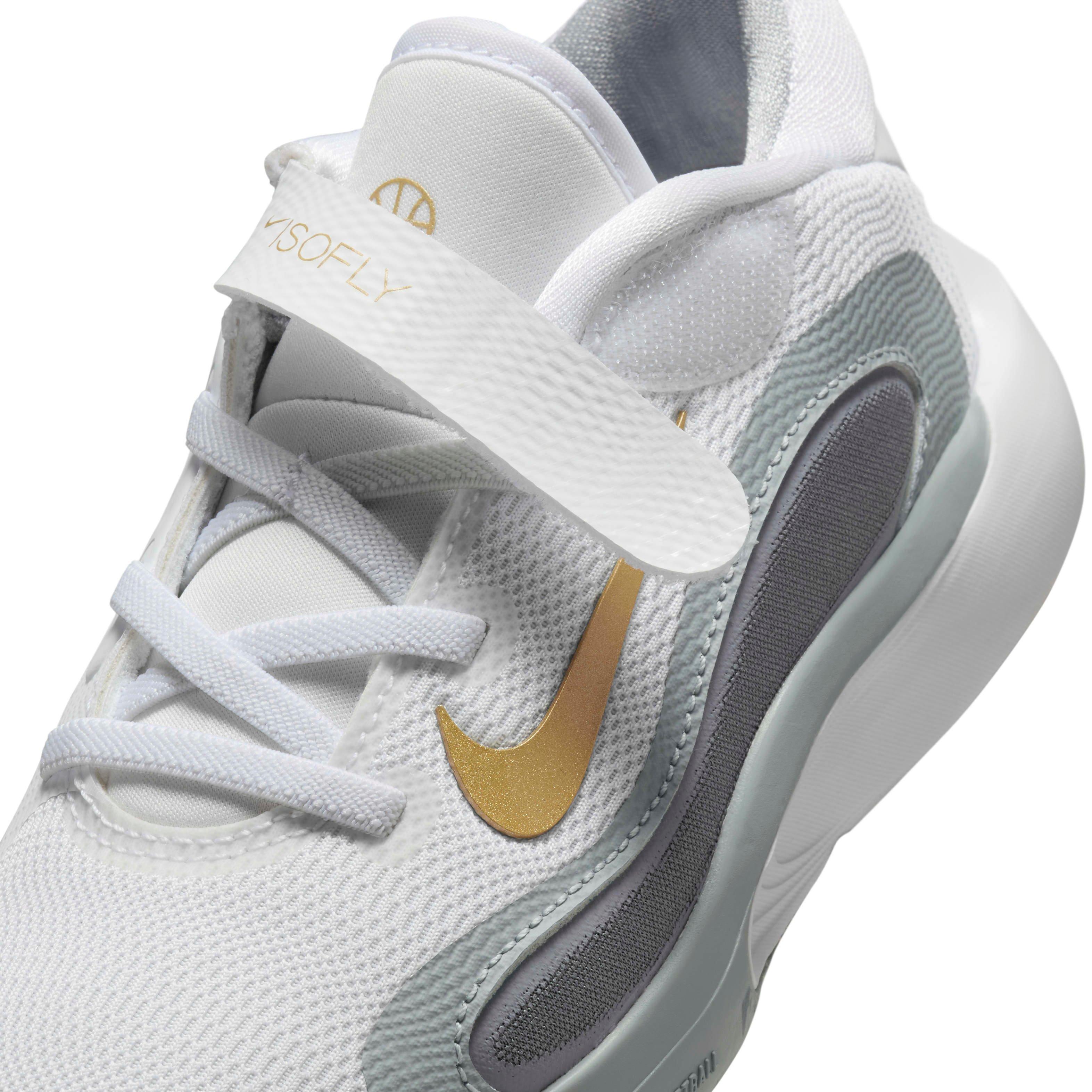 Nike IsoFly Preschool Boys' "White/Cool Grey/Wolf Grey/Metallic Gold Star" Basketball Shoe
