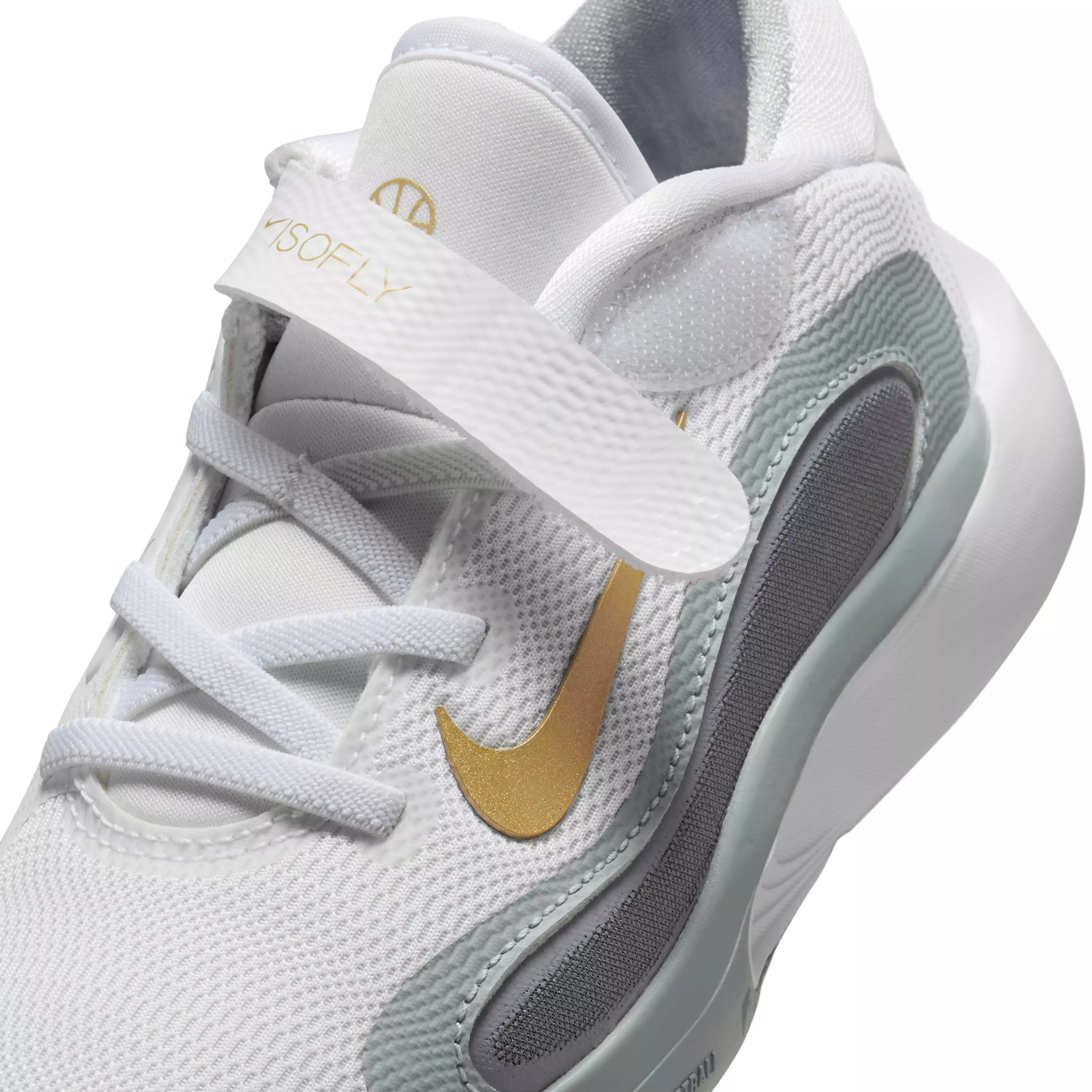 Nike IsoFly "White/Cool Grey/Wolf Grey/Metallic Gold Star" Preschool Boys' Basketball Shoe - WHITE/GREY/GREY/GOLD